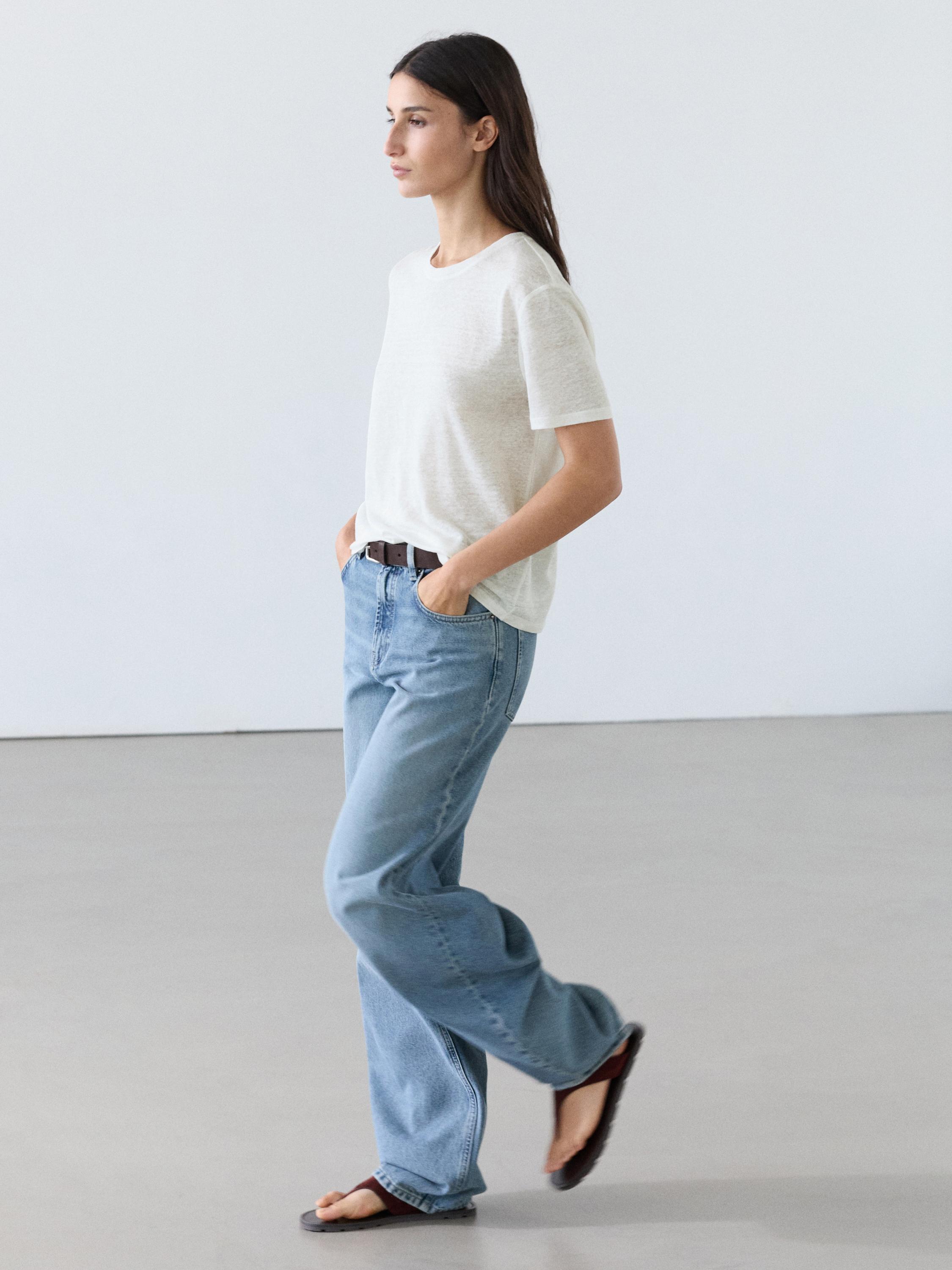 100% linen short sleeve T-shirt — Off white