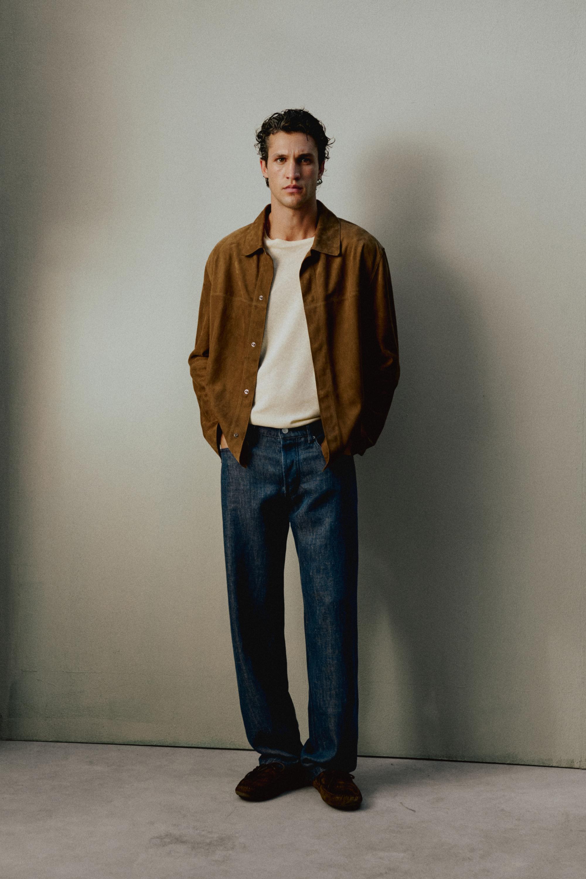 Lightweight suede leather overshirt — BROWN