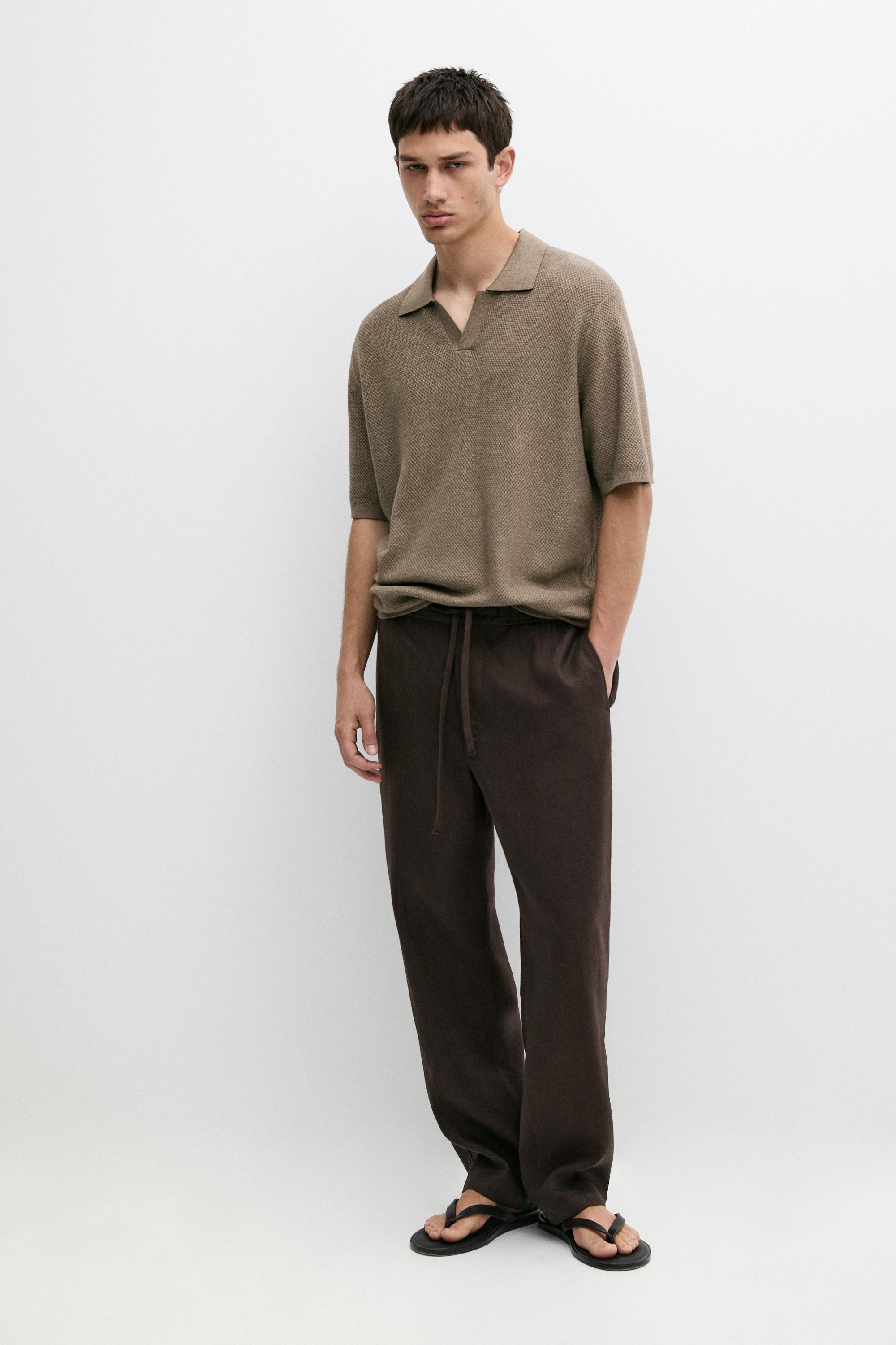 Polo In Maglia Scollo A V Misto Cotone - Cachi - M - Massimo Dutti - Male-image