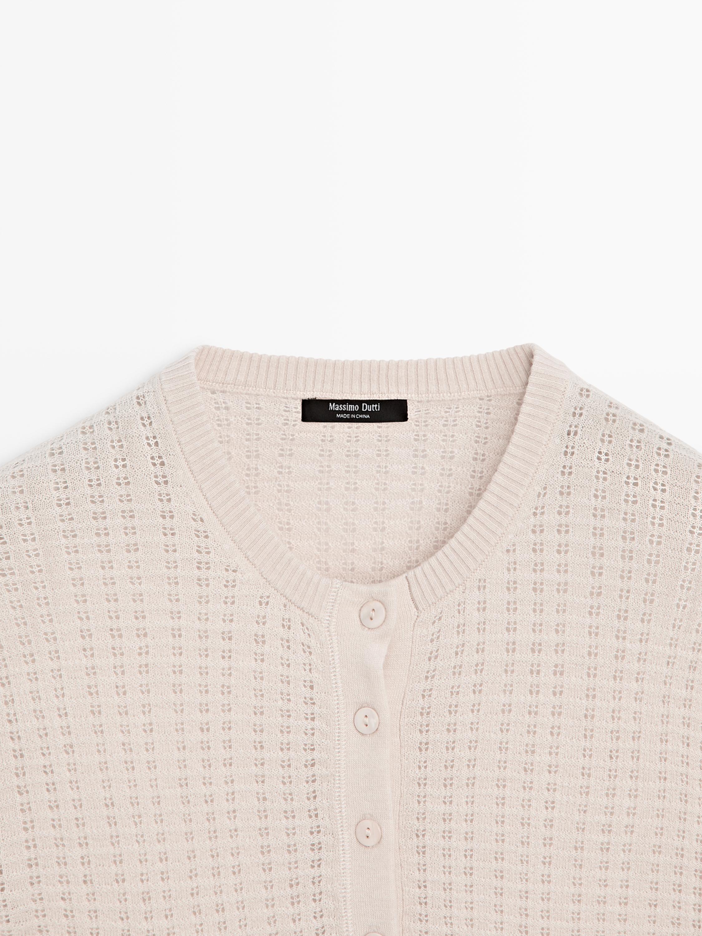 Cutwork wool blend henley sweater — CREAM