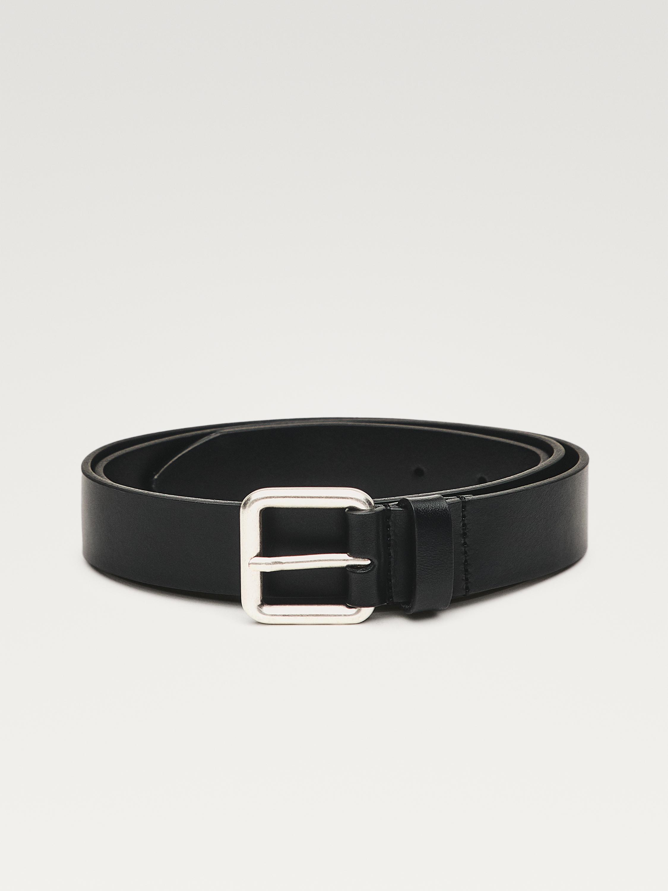 ★ Massimo Dutti★ Fossil Buckle Leather Belt 04602565808 Leather belt with fossil buckle · Silver · Accessories