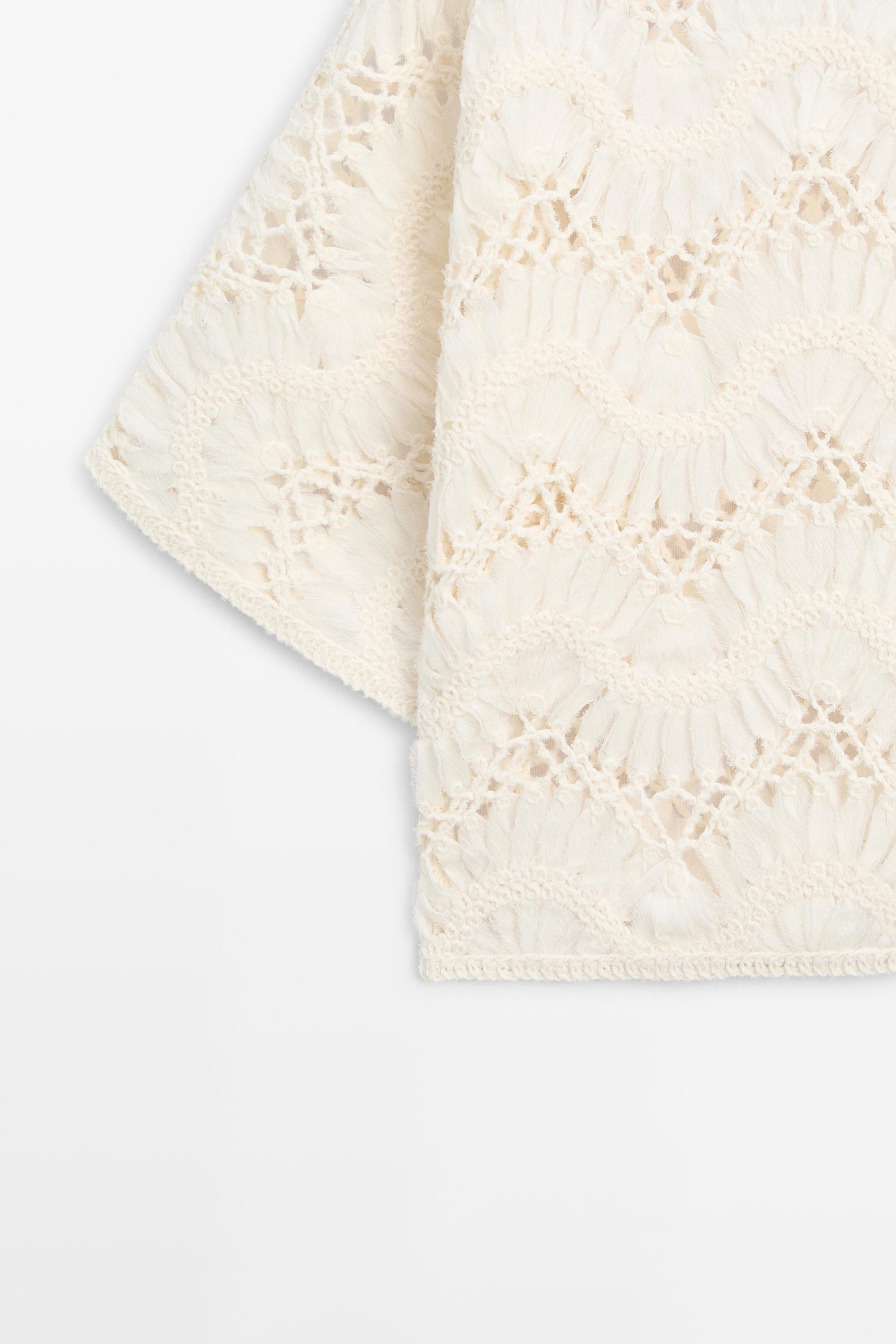 Short sleeve crochet top — CREAM