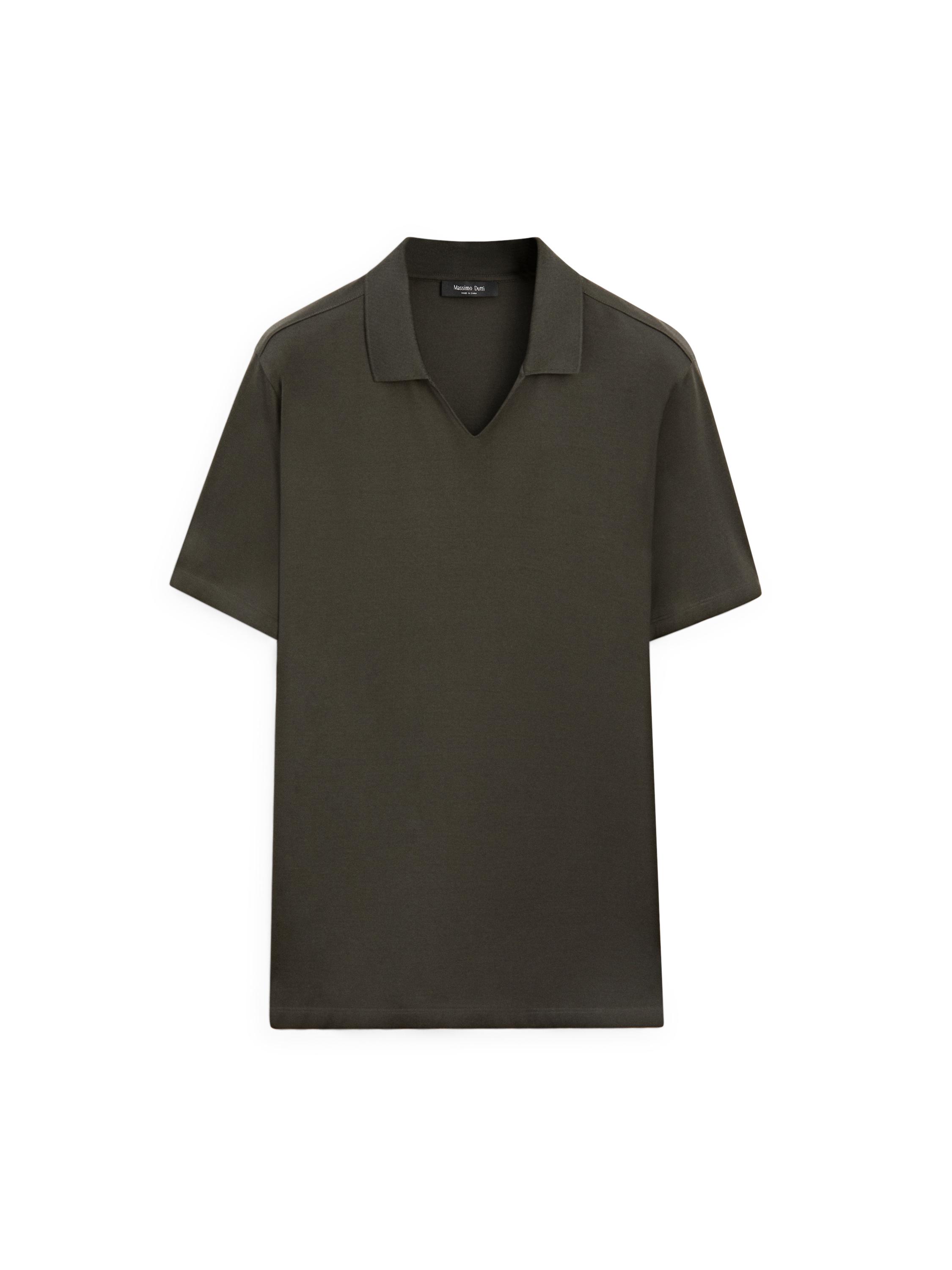 Cotton V-neck polo shirt — DARK GREEN