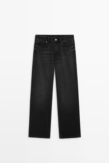 Wide-leg mid-waist jeans — BLACK 2