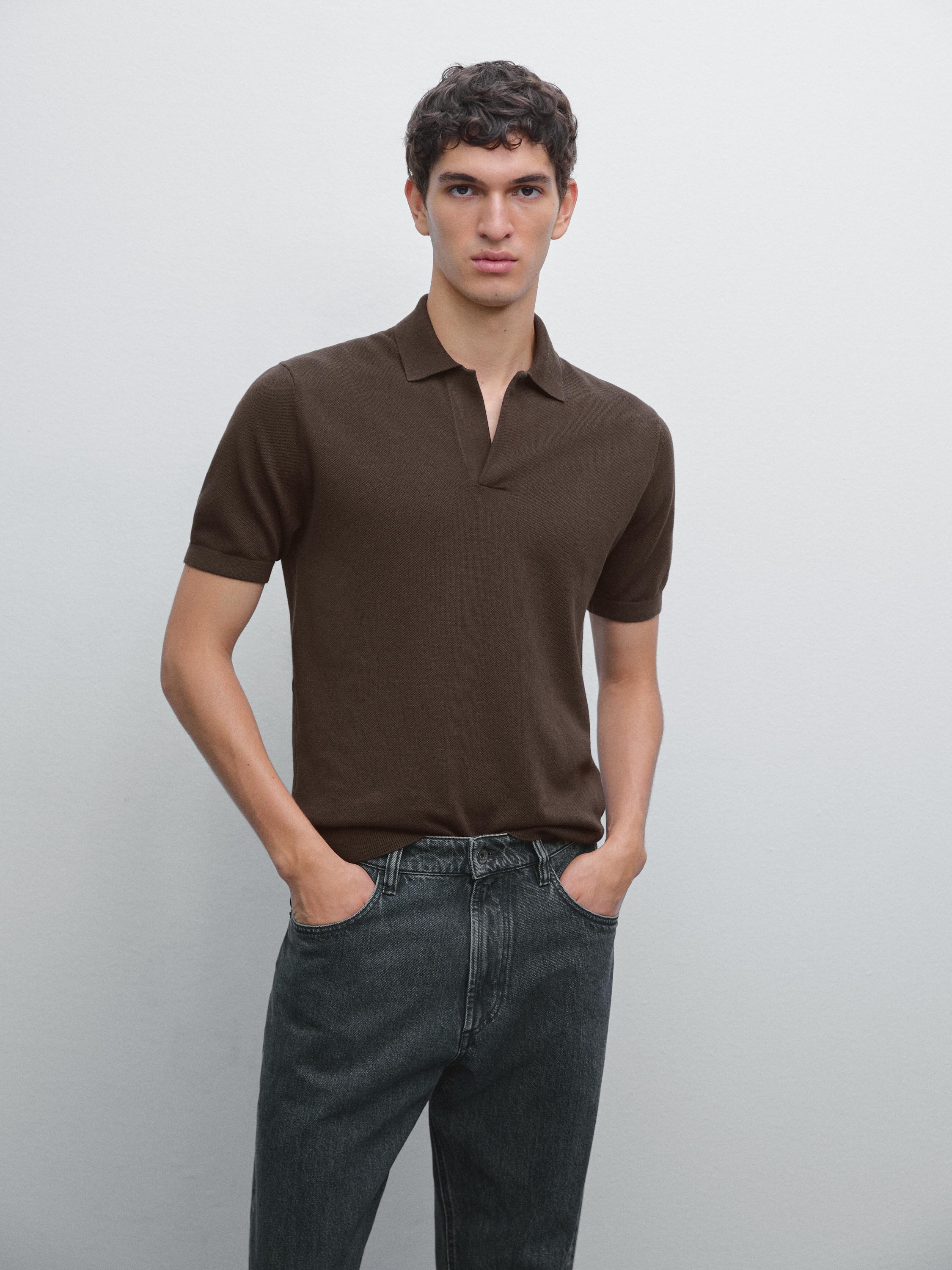 Knit V-neck polo shirt