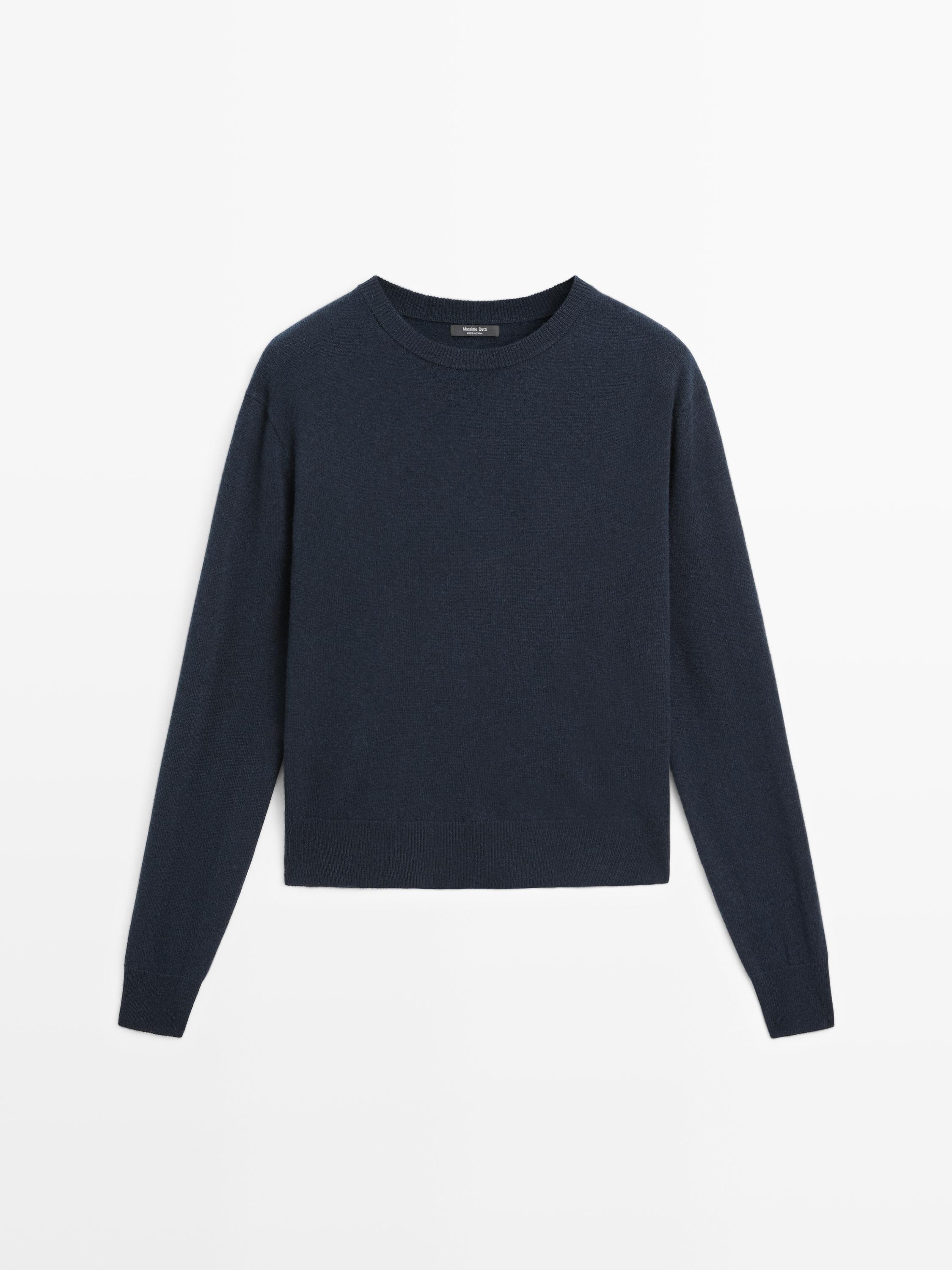 Wool blend crew neck knit sweater