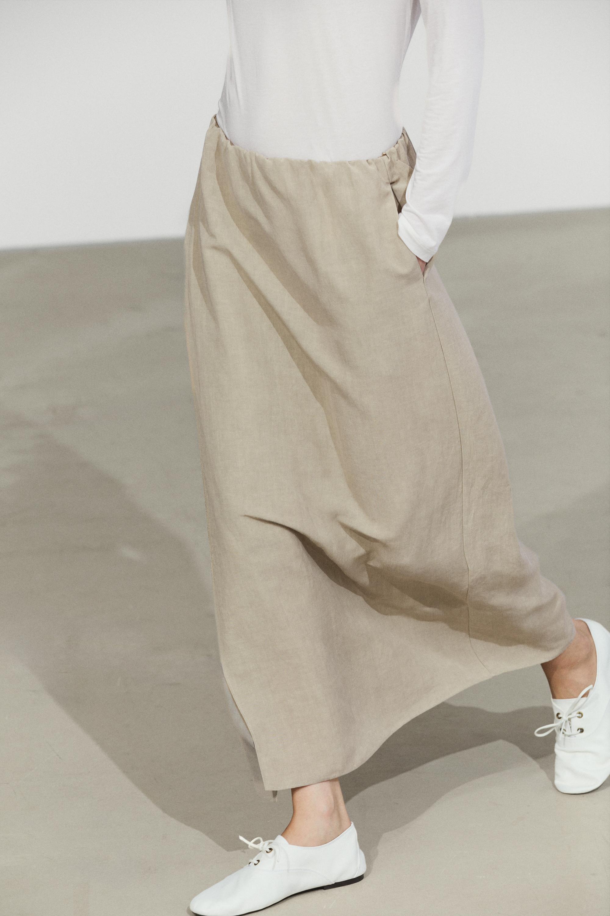 Double-layer midi skirt - STUDIO — PALE KHAKI