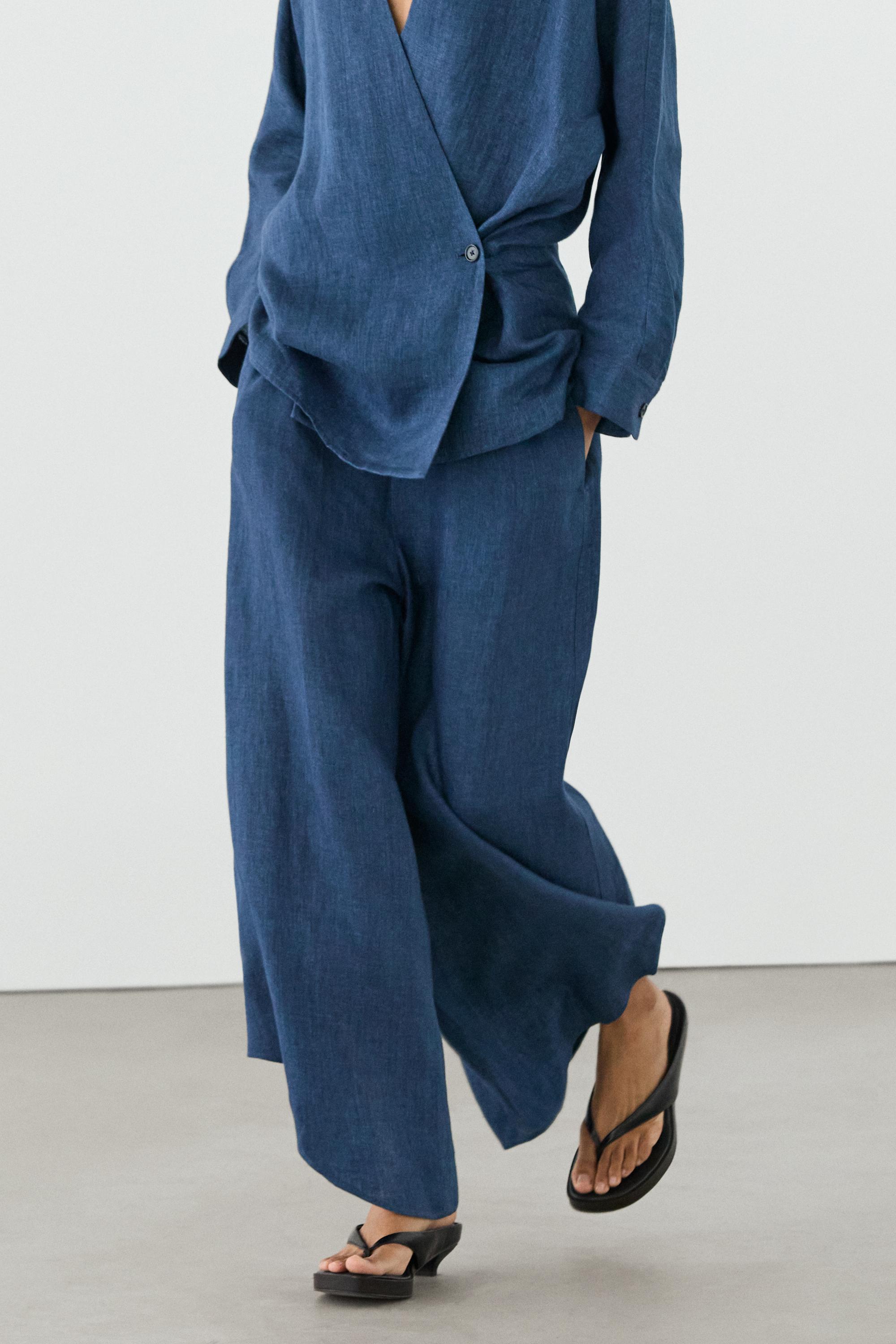 Total look linen trousers — BLUE