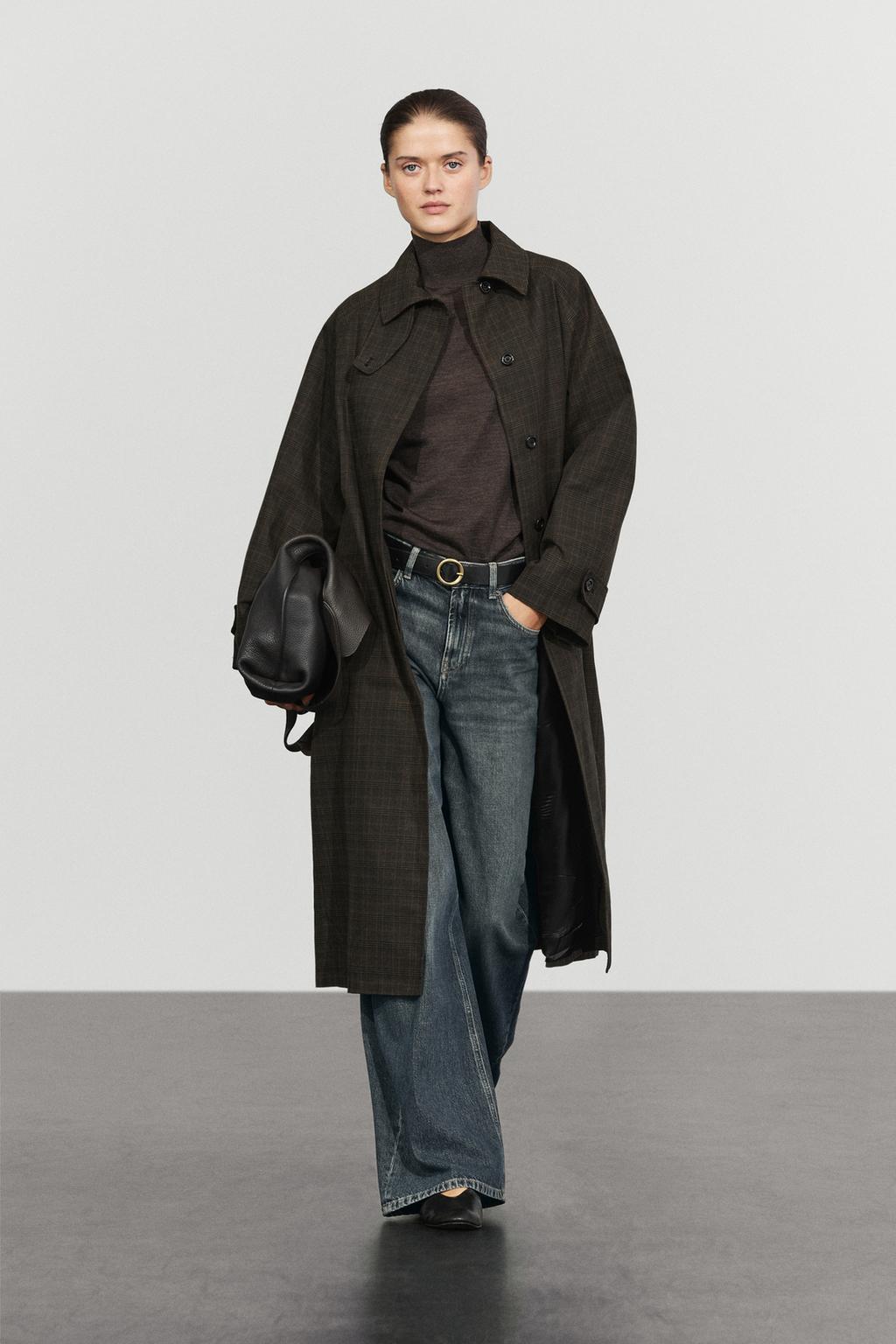 Long 100% cotton check trench coat