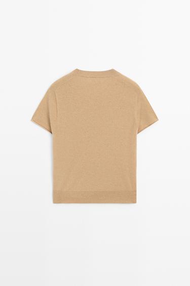 100% cashmere short sleeve knit sweater — CAMEL 6