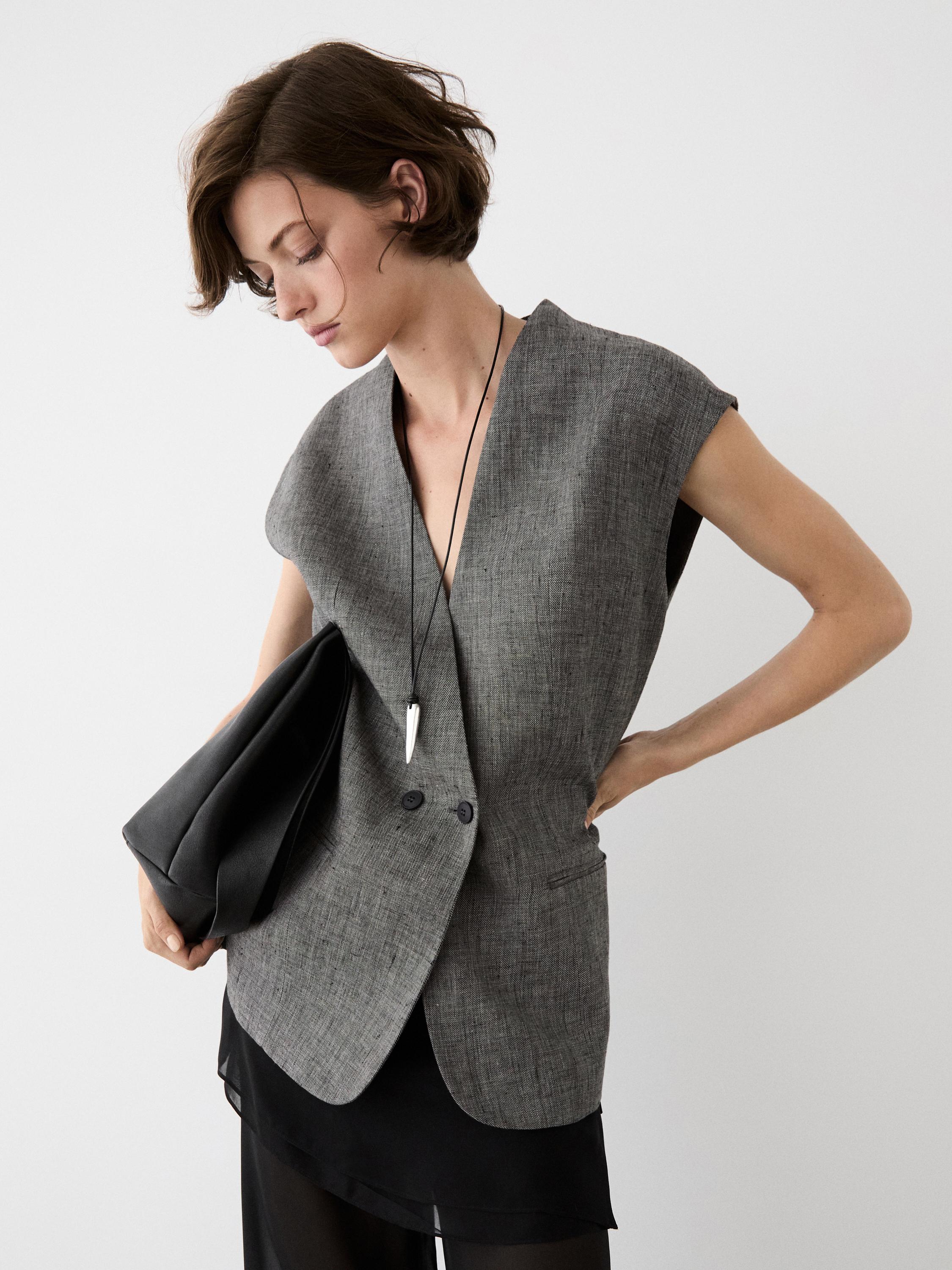 Linen waistcoat with structured shoulders — BLACK