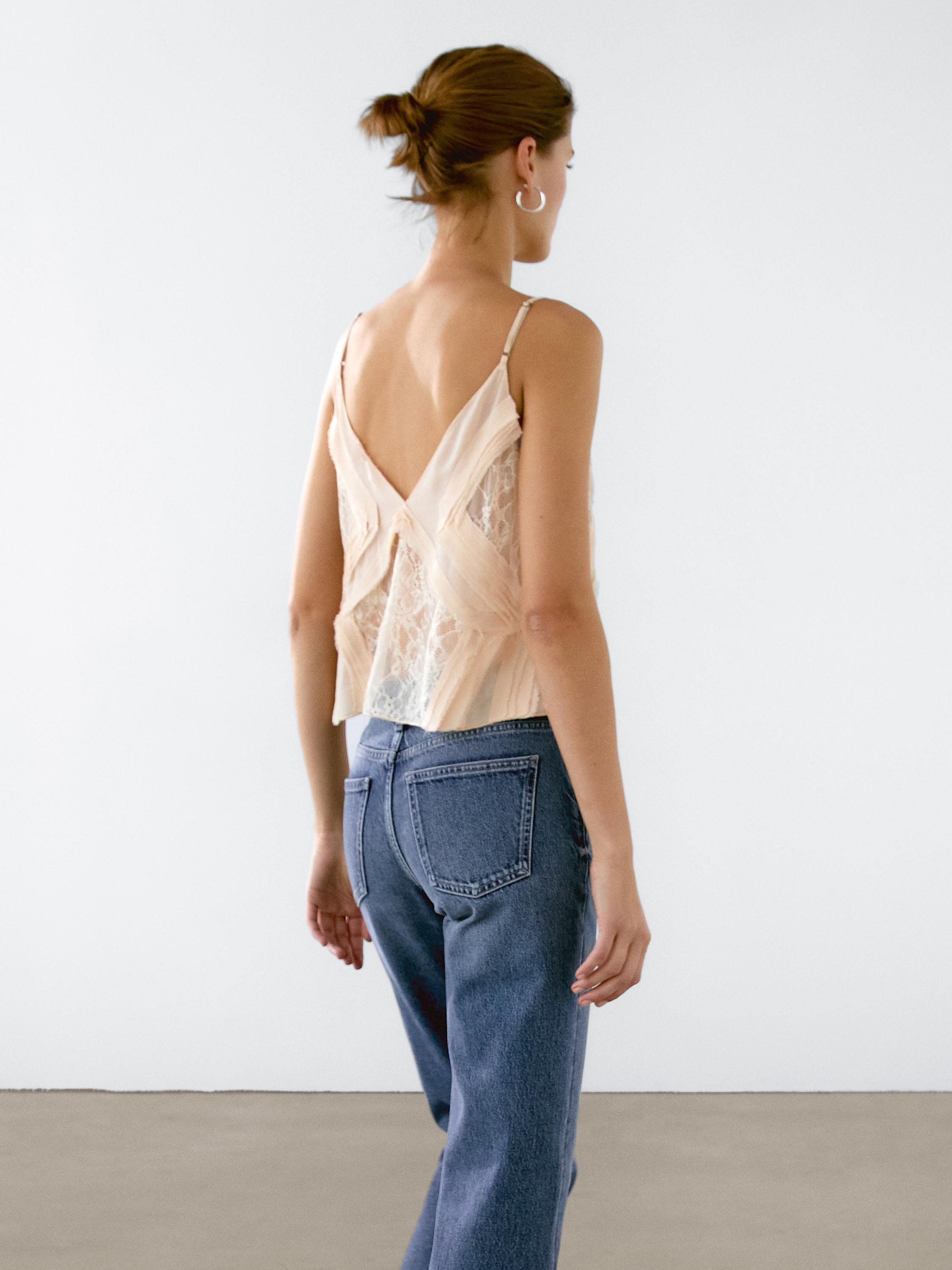 Semi-sheer lace camisole top