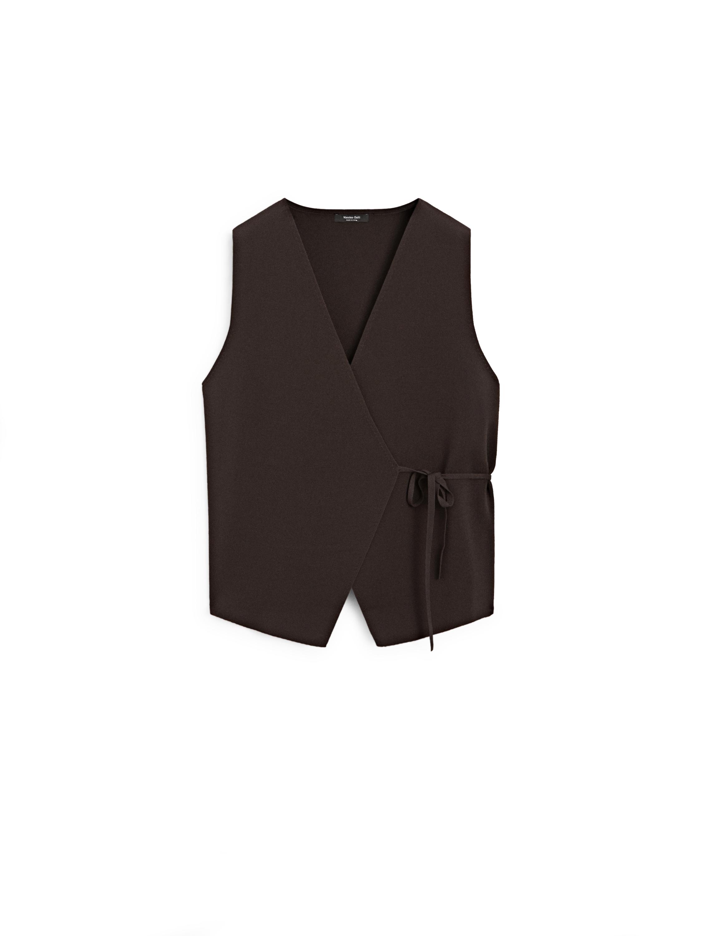 Crossover knit vest with tie detail — BROWN