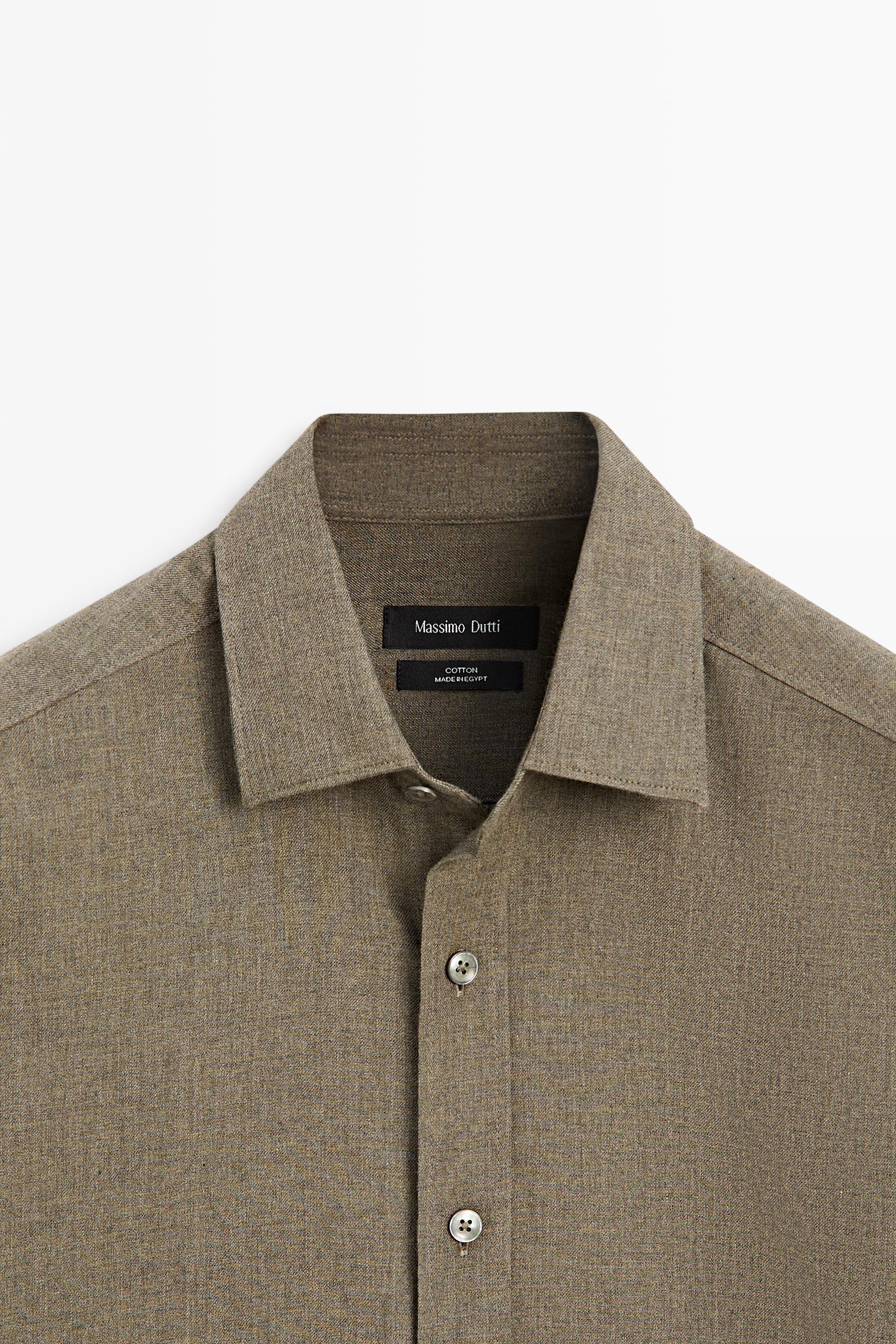100% cotton melange twill regular fit shirt — GREEN