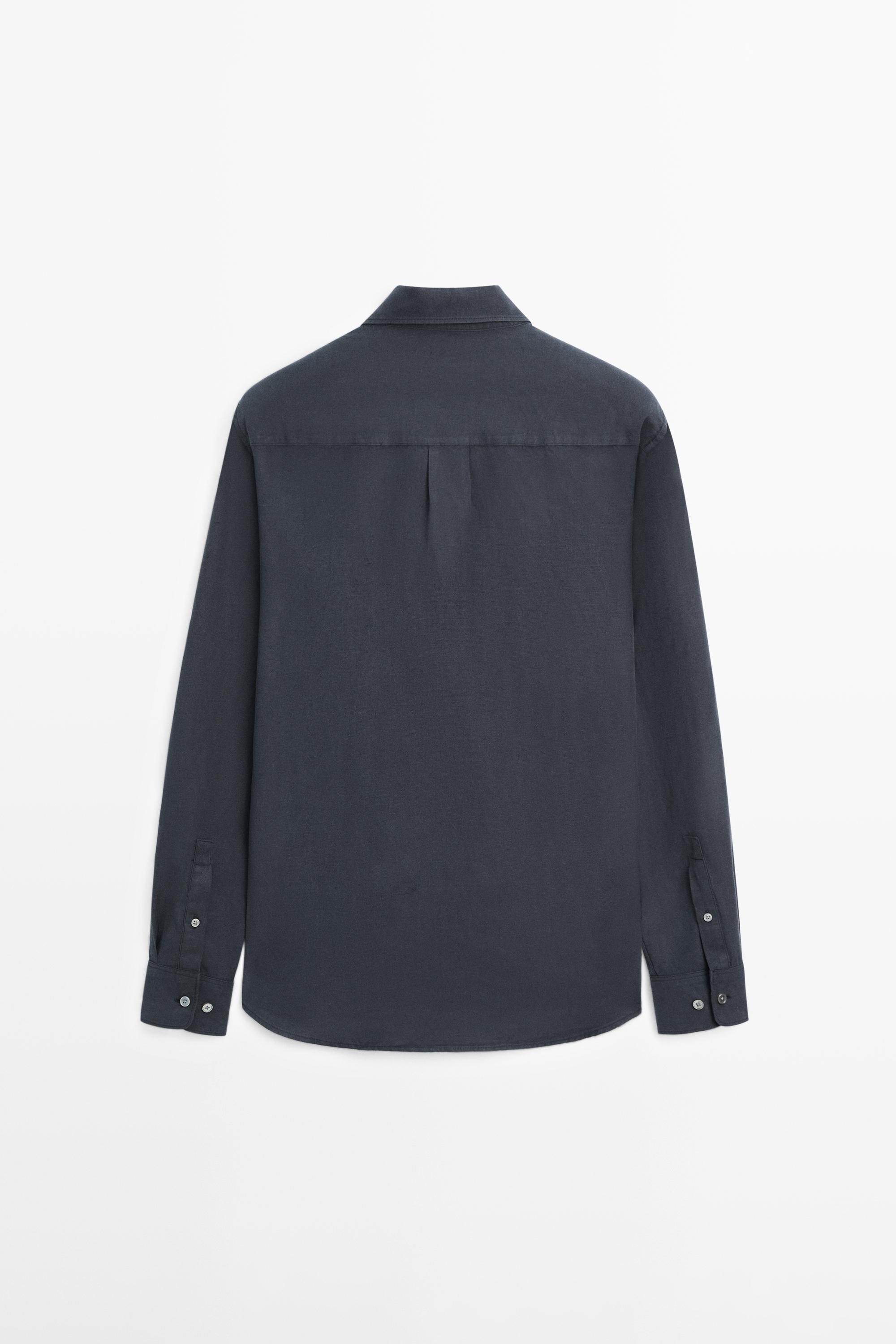 Regular fit linen blend shirt — NAVY BLUE