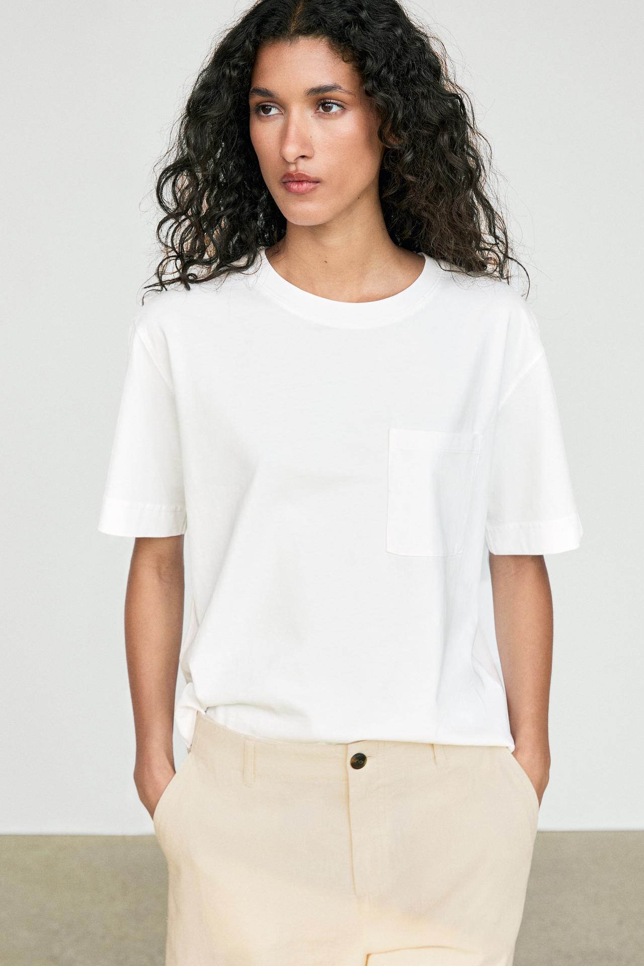 Short sleeve T-shirt with pocket detail — Off white