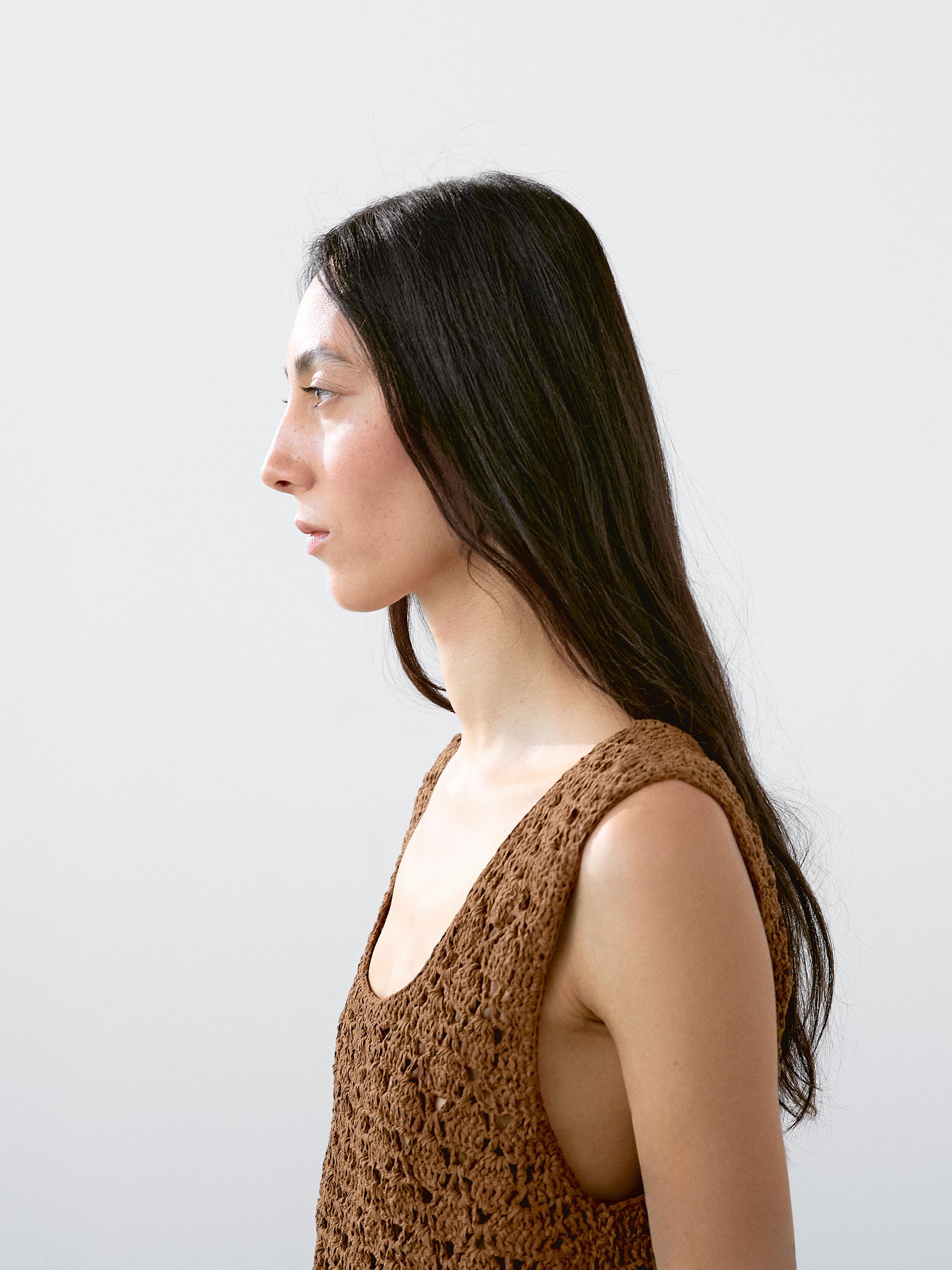 Suede leather crochet top