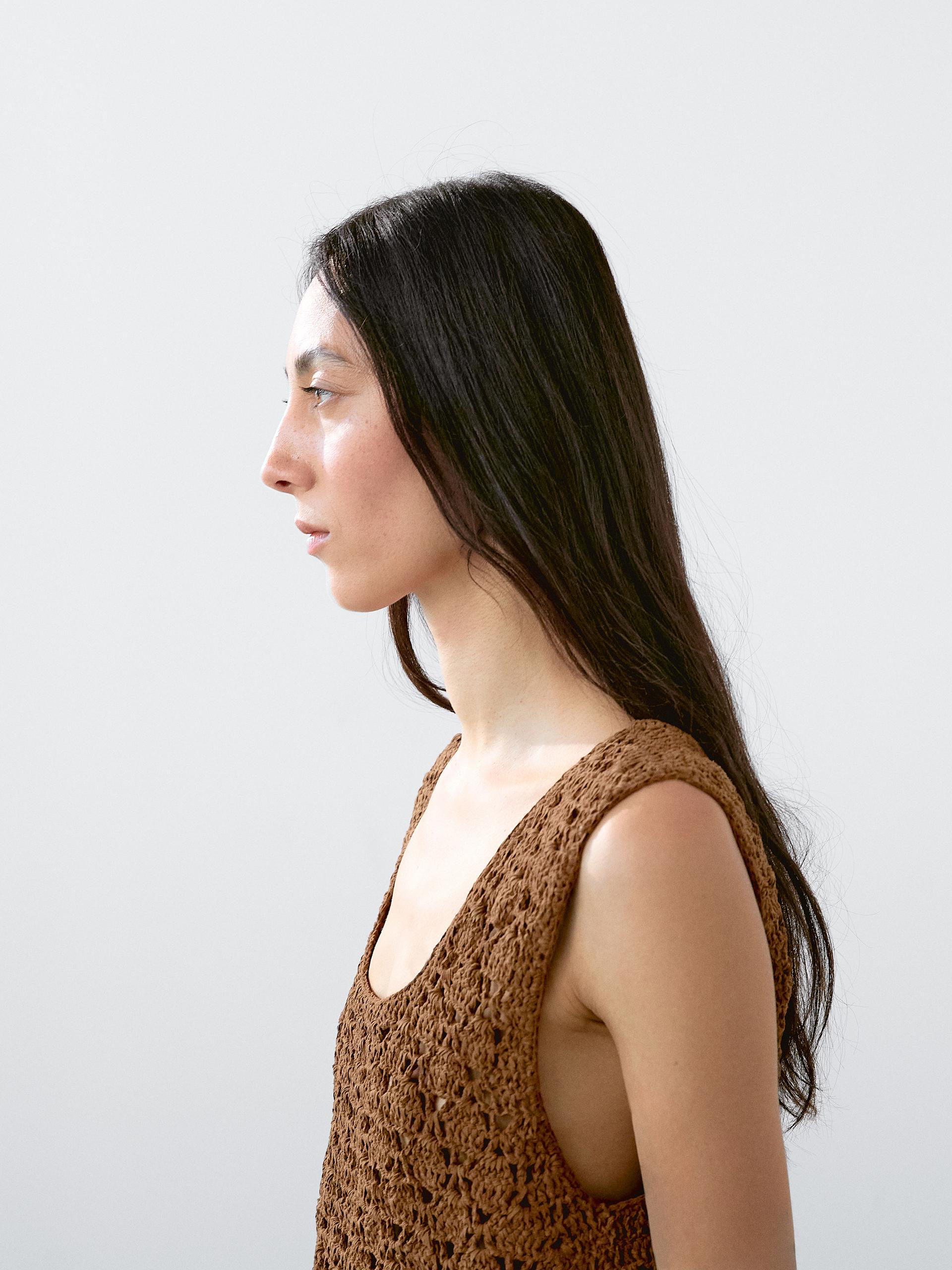 Top Crochet Et Cuir Finition Daim - Marron - M - Massimo Dutti - Femme