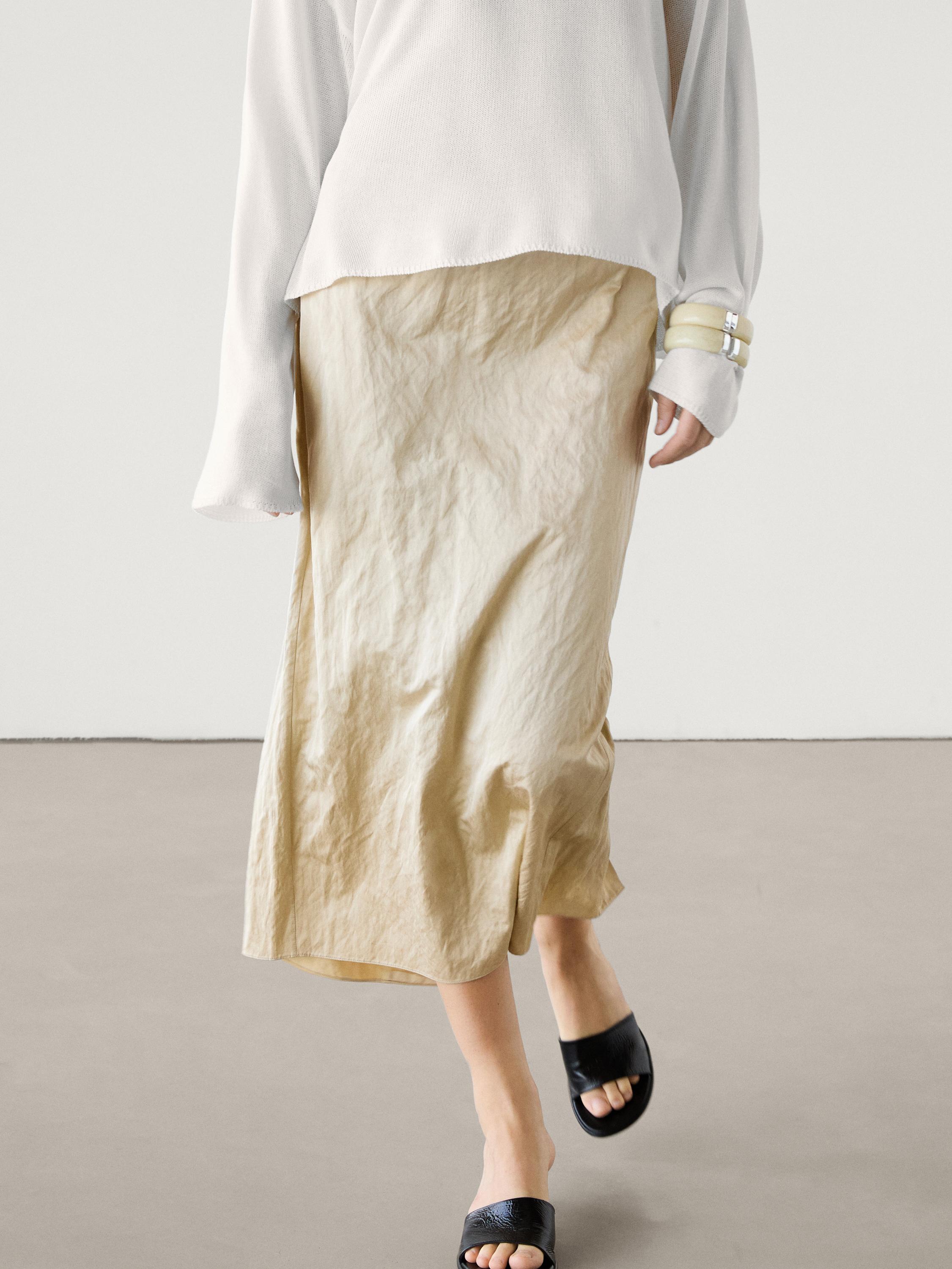 Cotton satin blend midi skirt