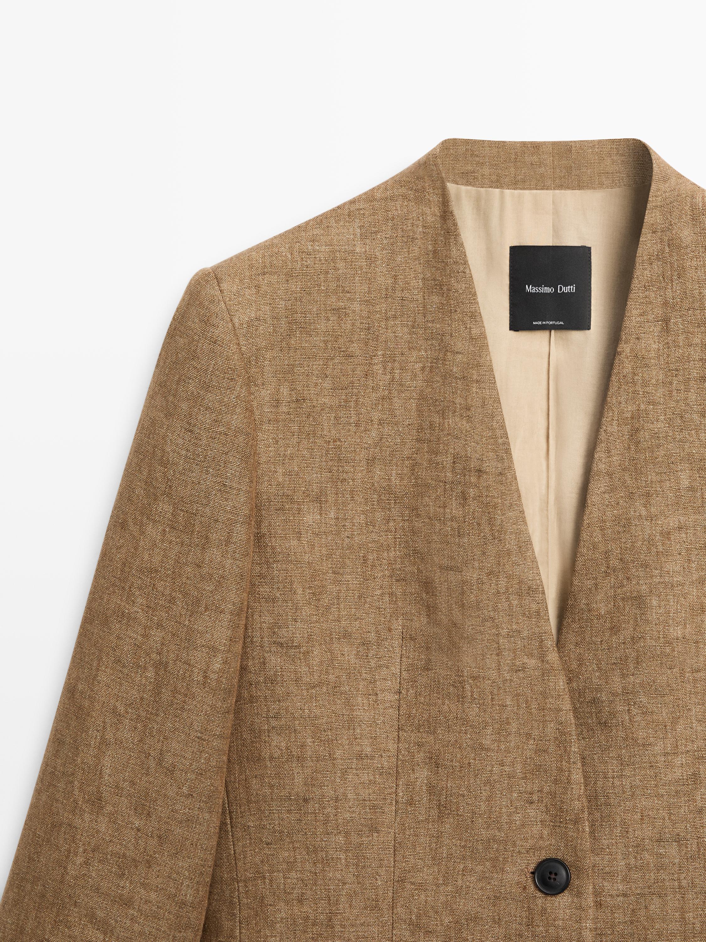 100% linen melange suit blazer — CAMEL