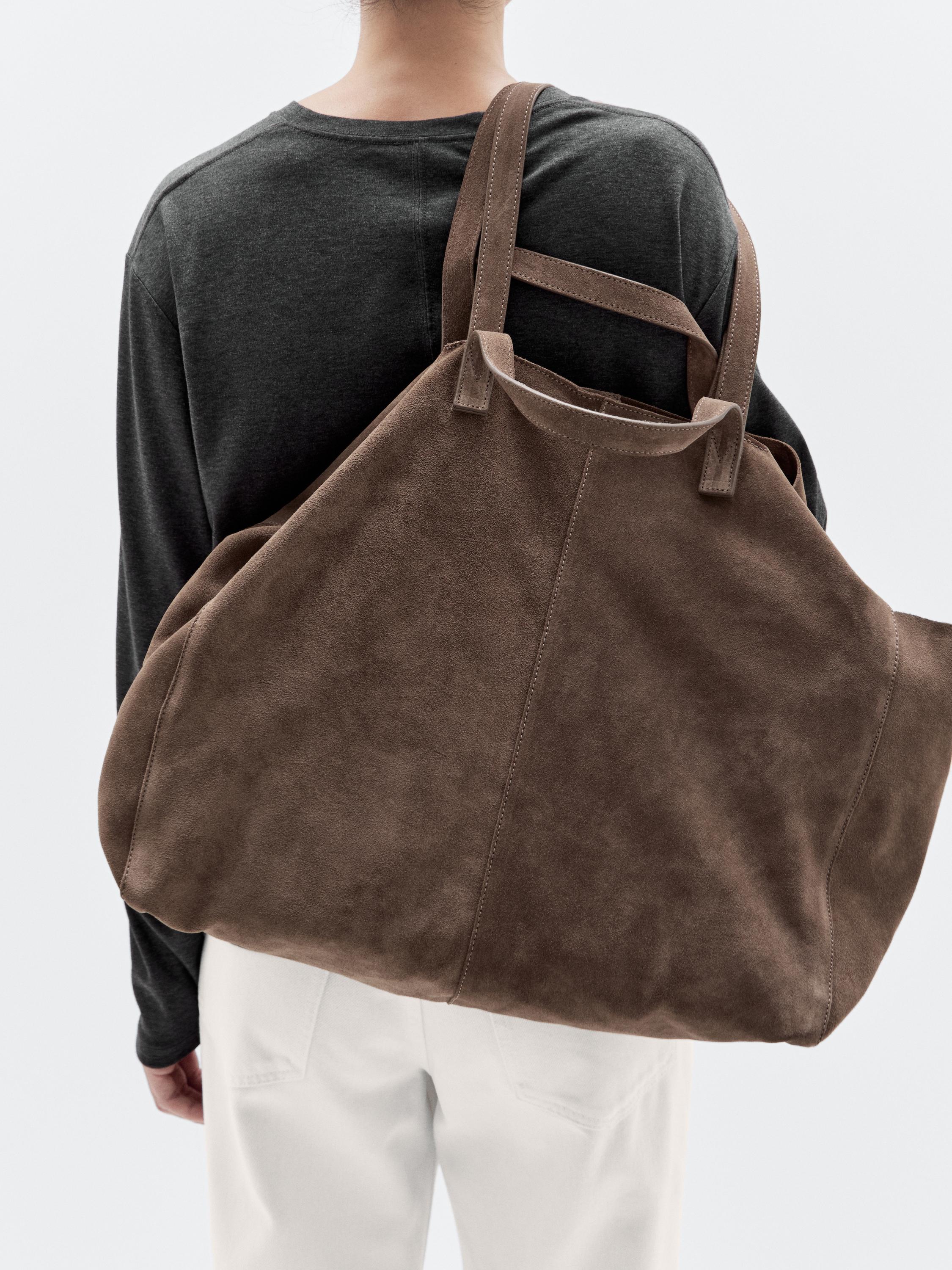 Leather and split leather maxi shopper bag
