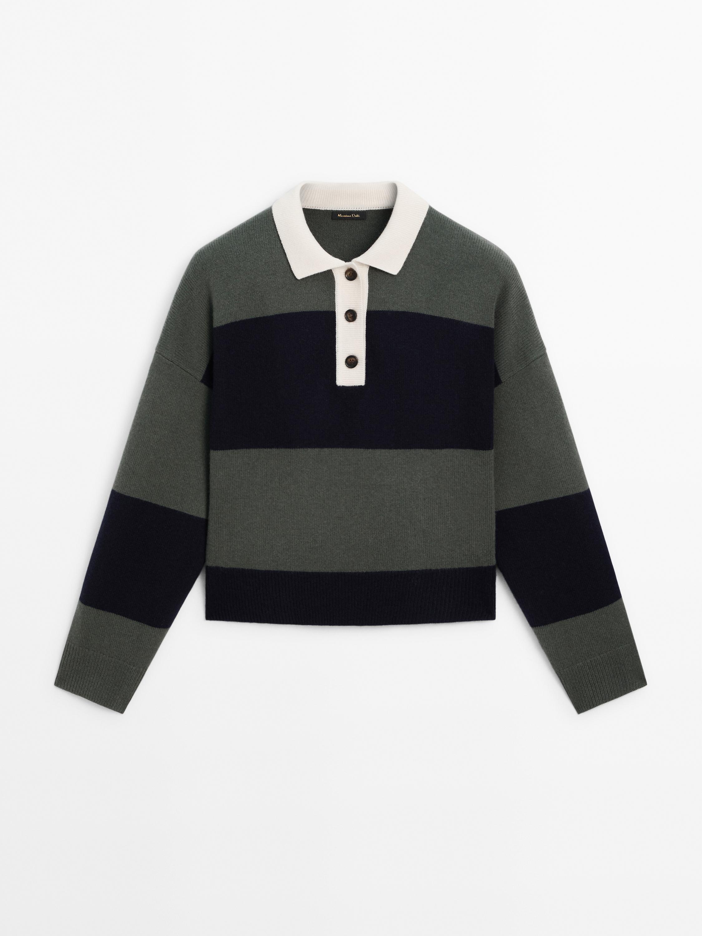 Pull en maille à col polo avec bandes