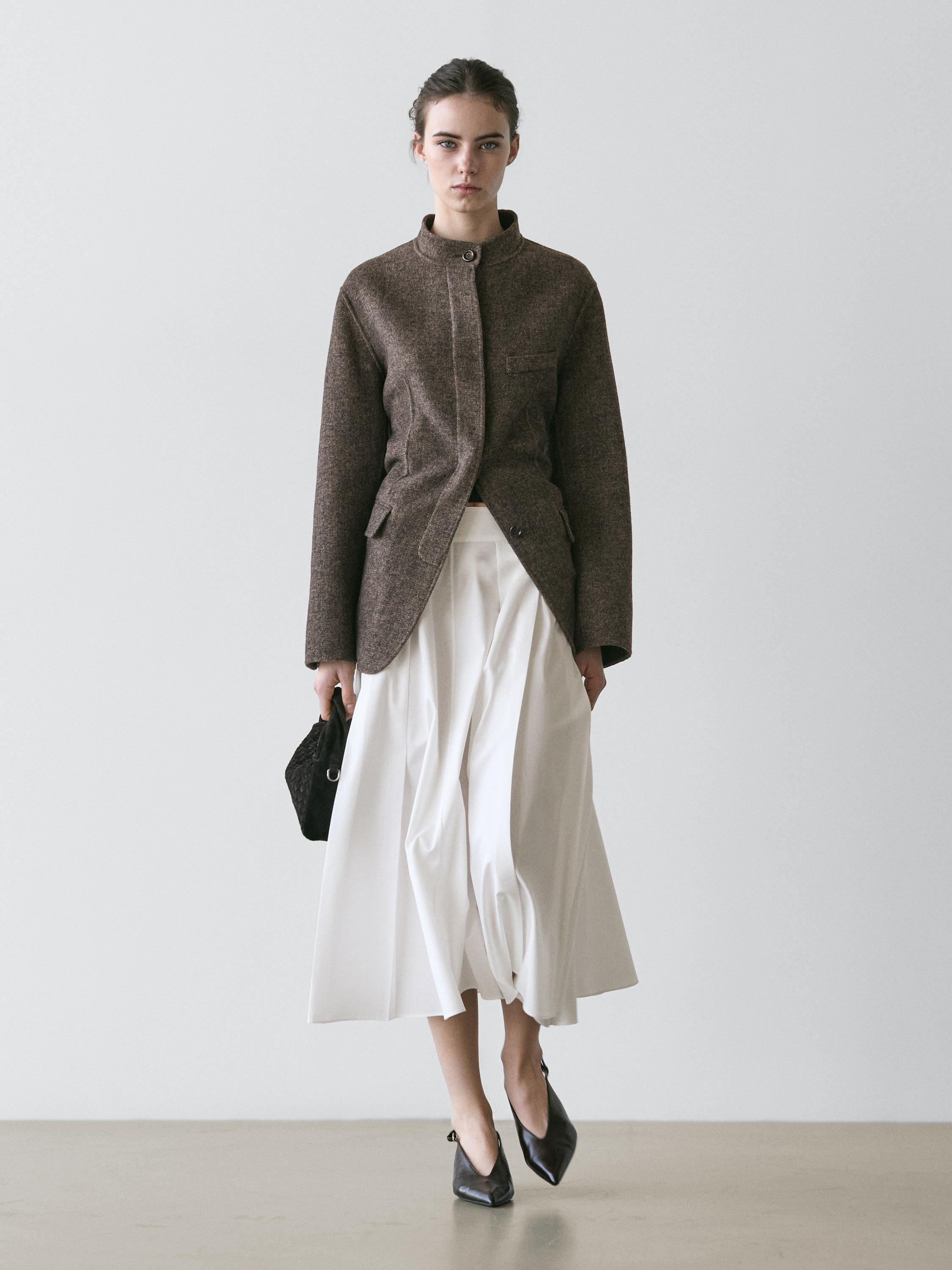 Midi skirt with belt loop details — WHITE