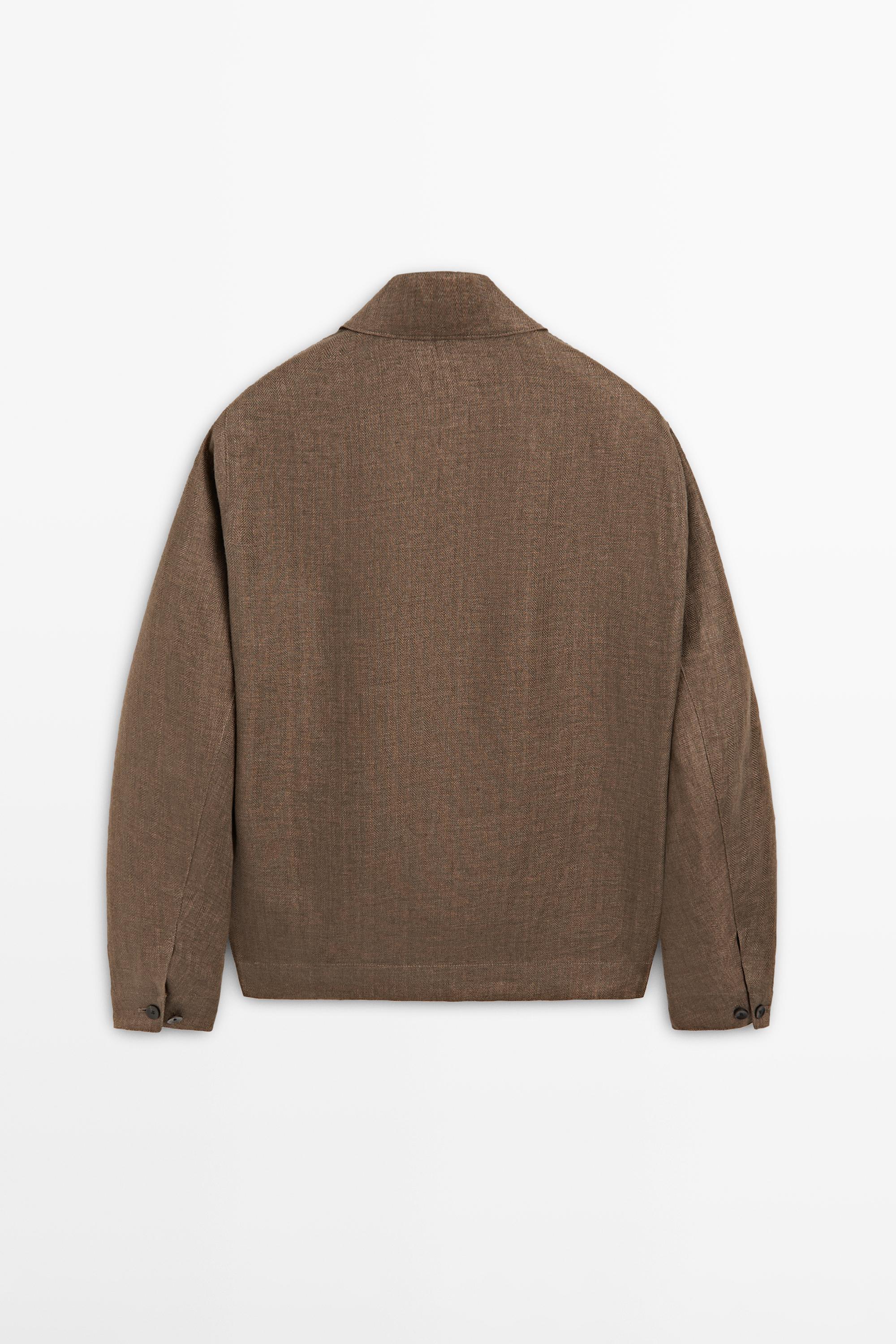 Total look linen jacket with herringbone detail — OCHRE