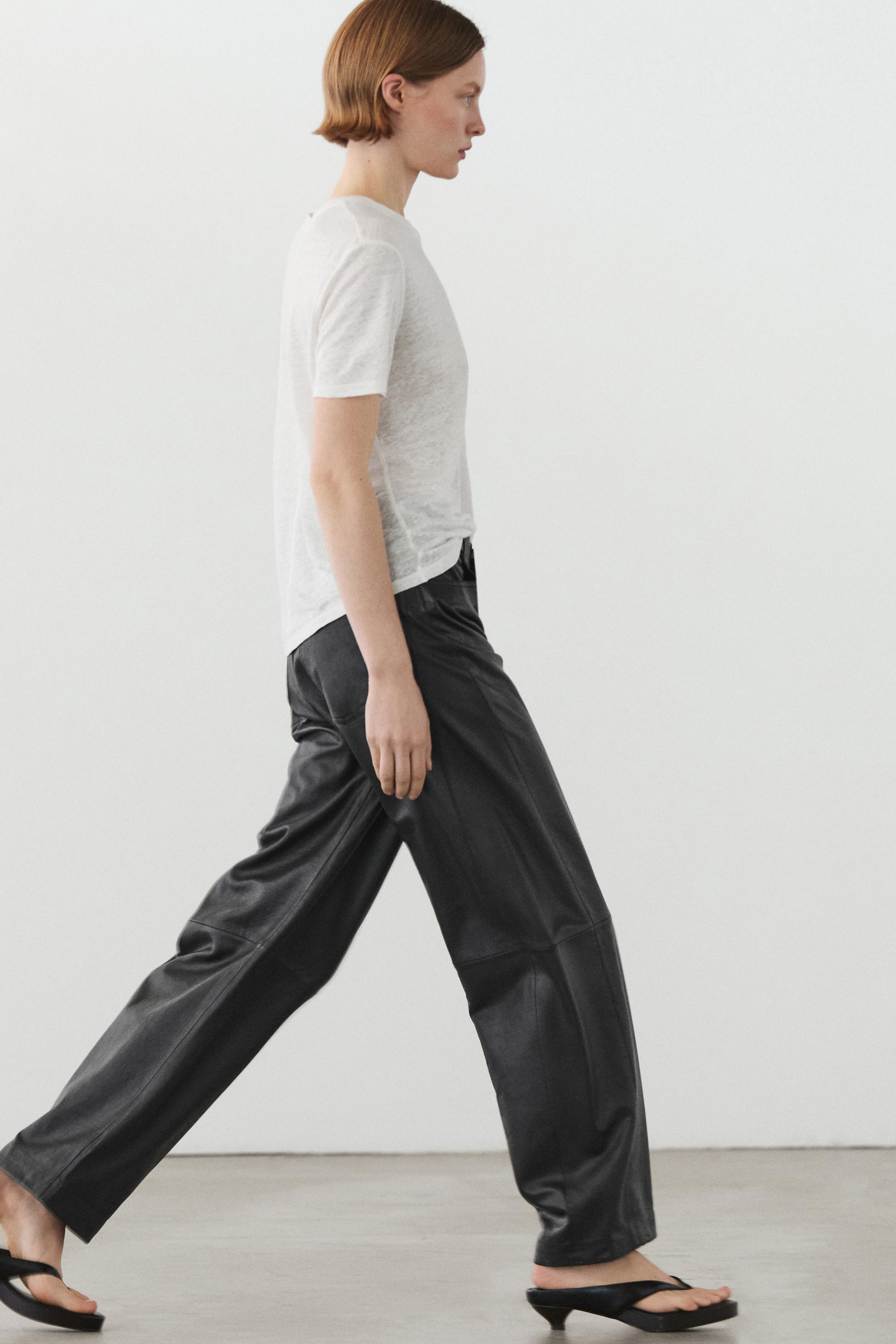 Balloon fit nappa leather trousers — BLACK