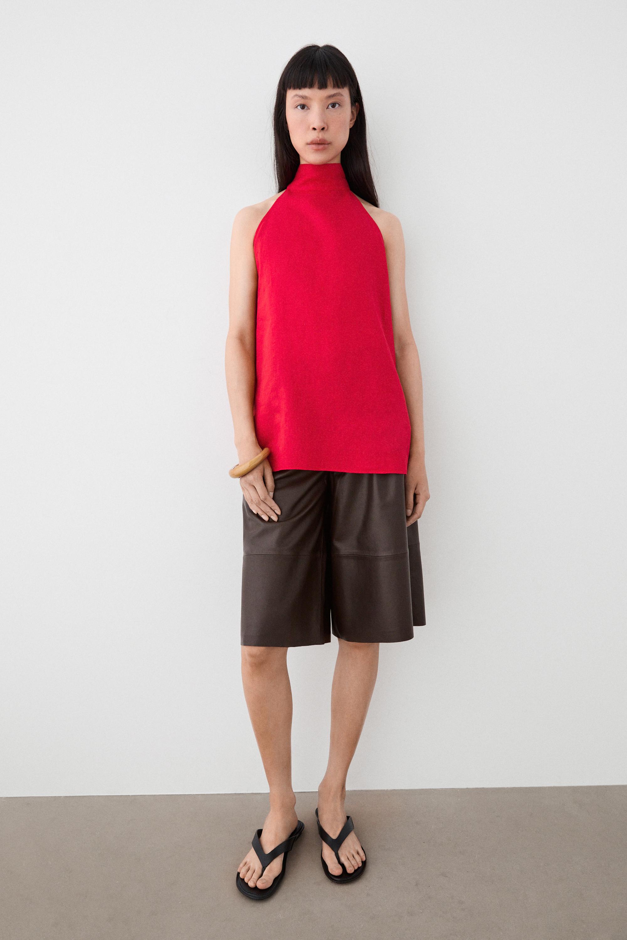 100% linen flowing halter top — RED
