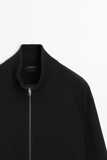 100% cotton ribbed knit cardigan — BLACK 4