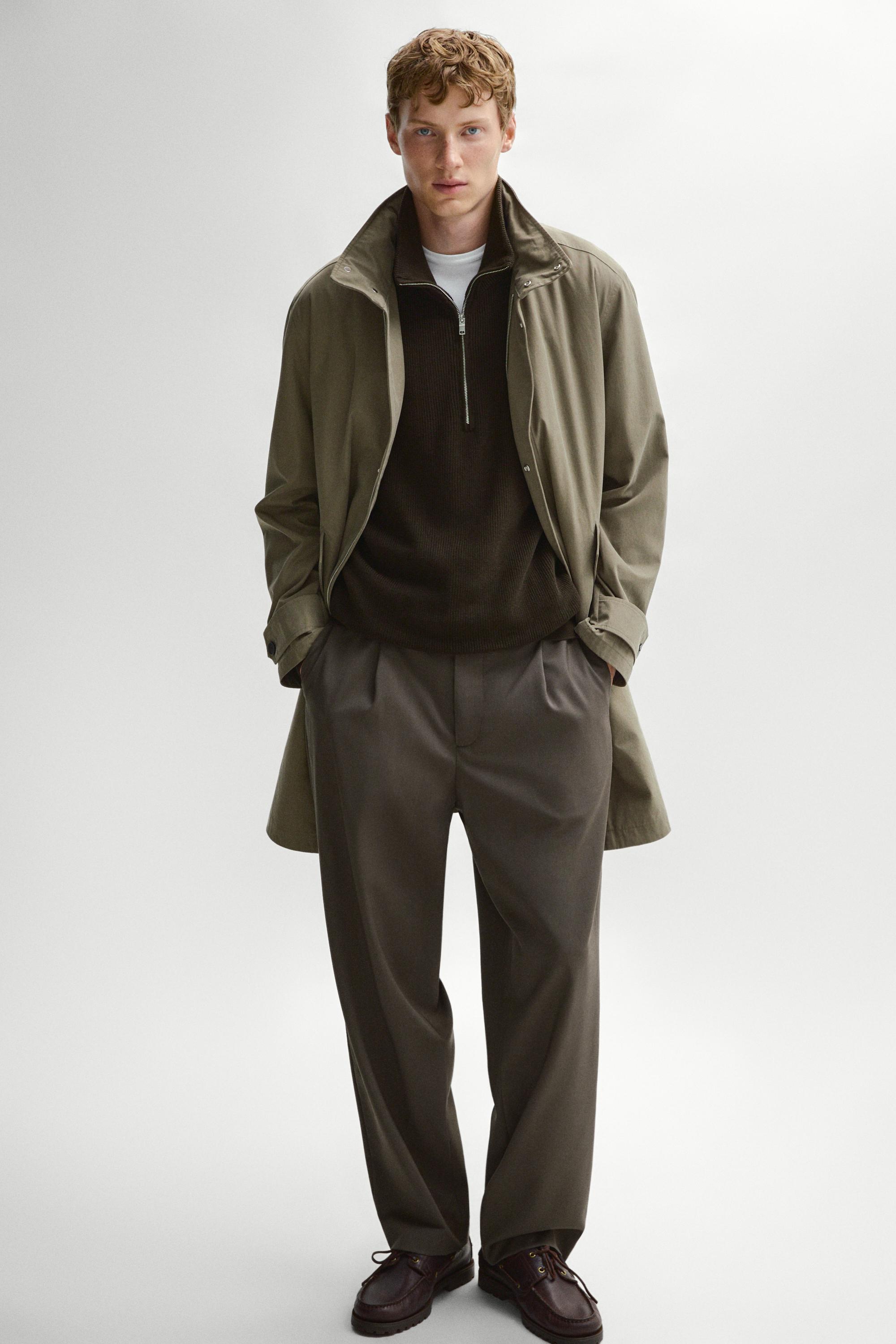 Massimo Dutti %100 Pamuklu dik yaka uzun parka görsel 7