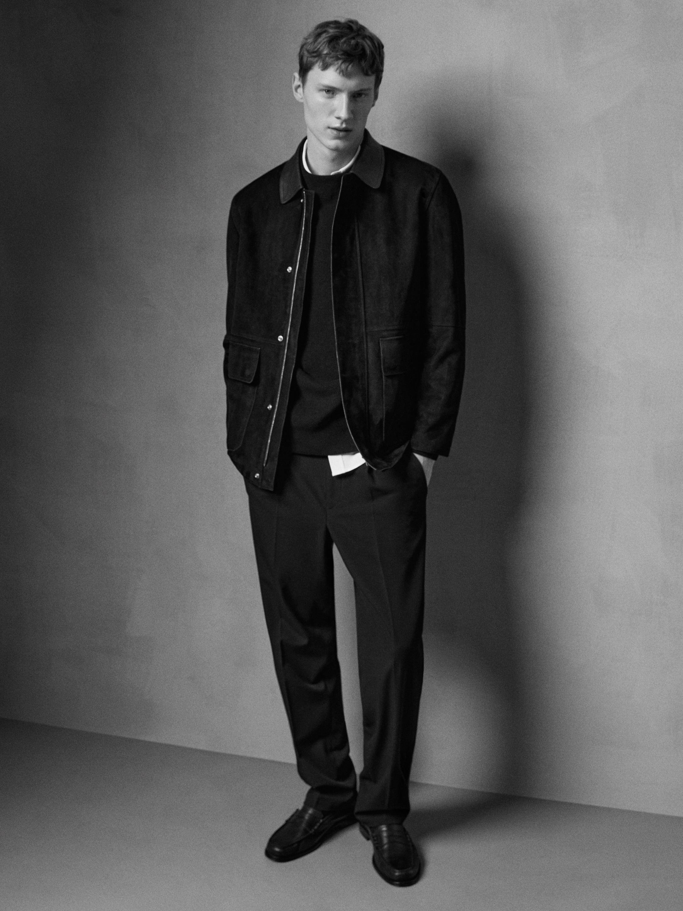 Jacket with suede pockets detail — BLACK