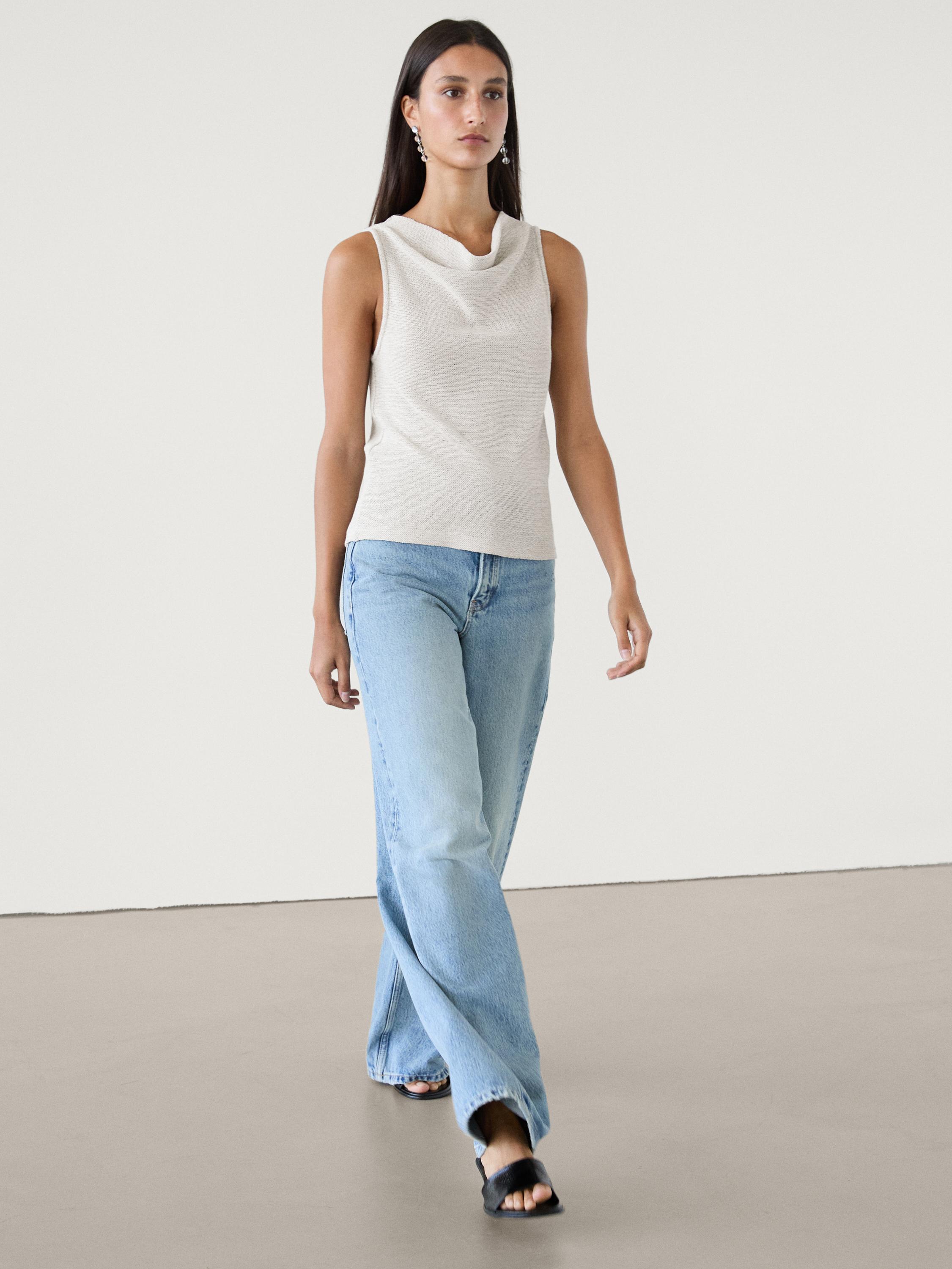 Cotton blend top with draped neckline