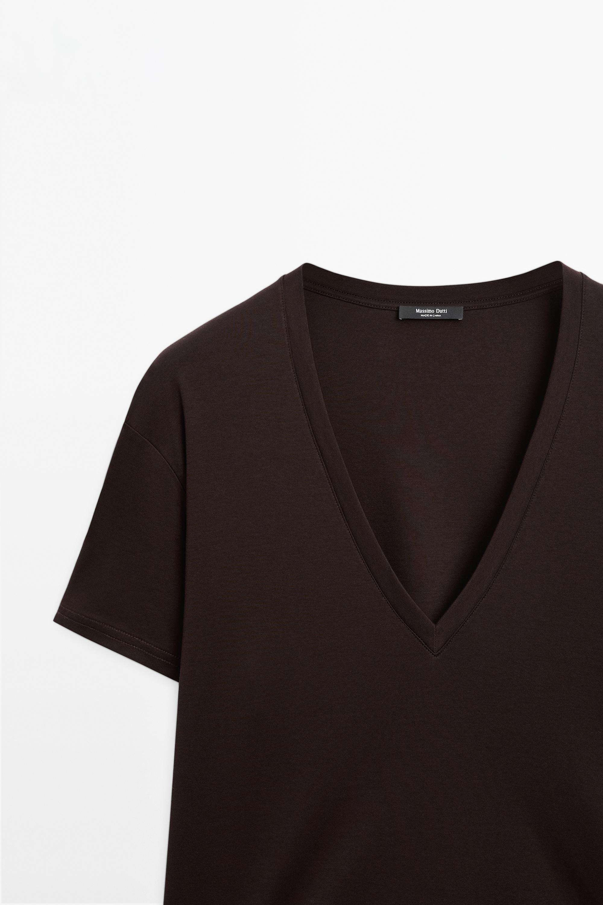 Flowing V-neck T-shirt — BROWN