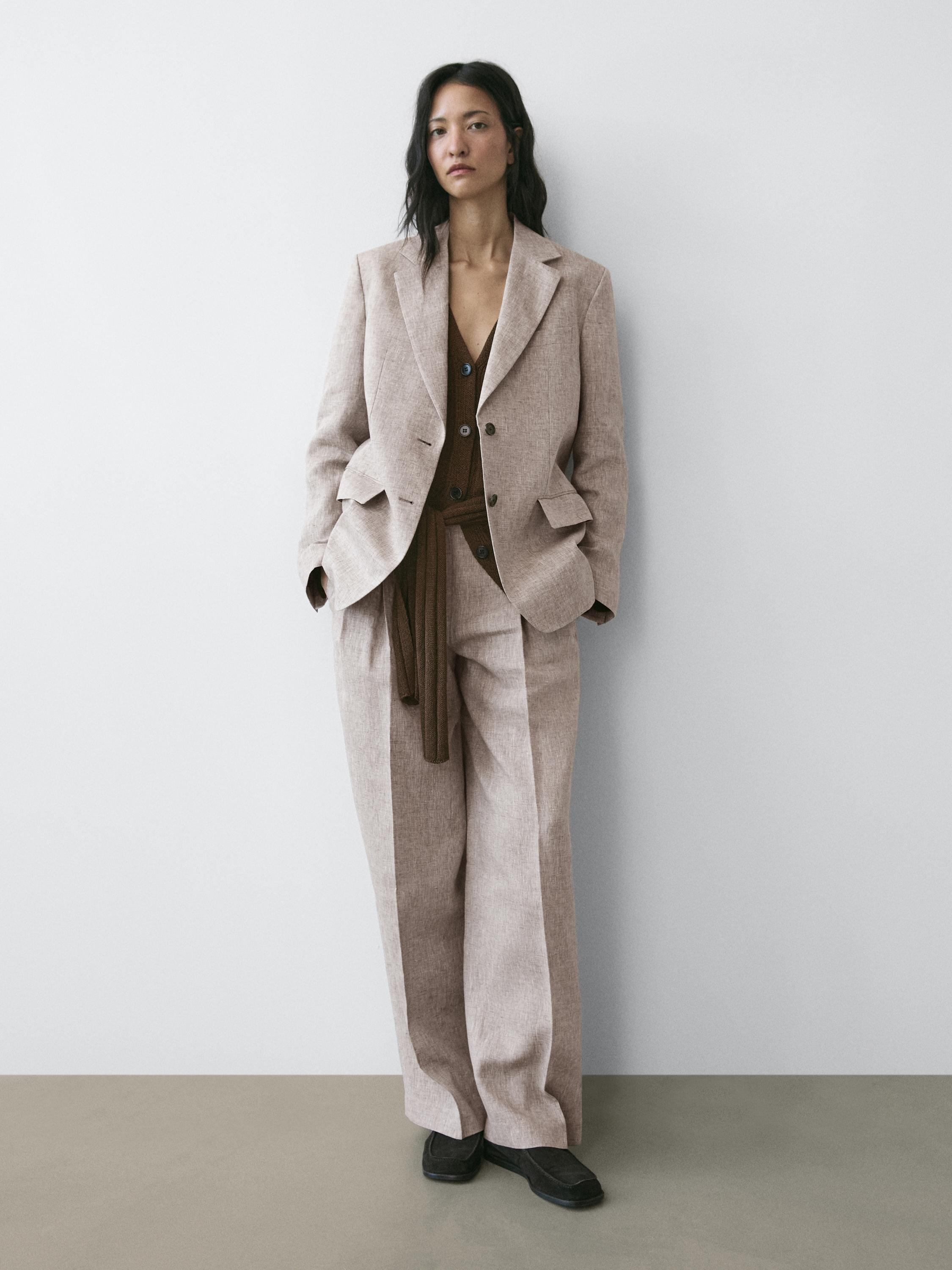 100% linen suit blazer — BEIGE