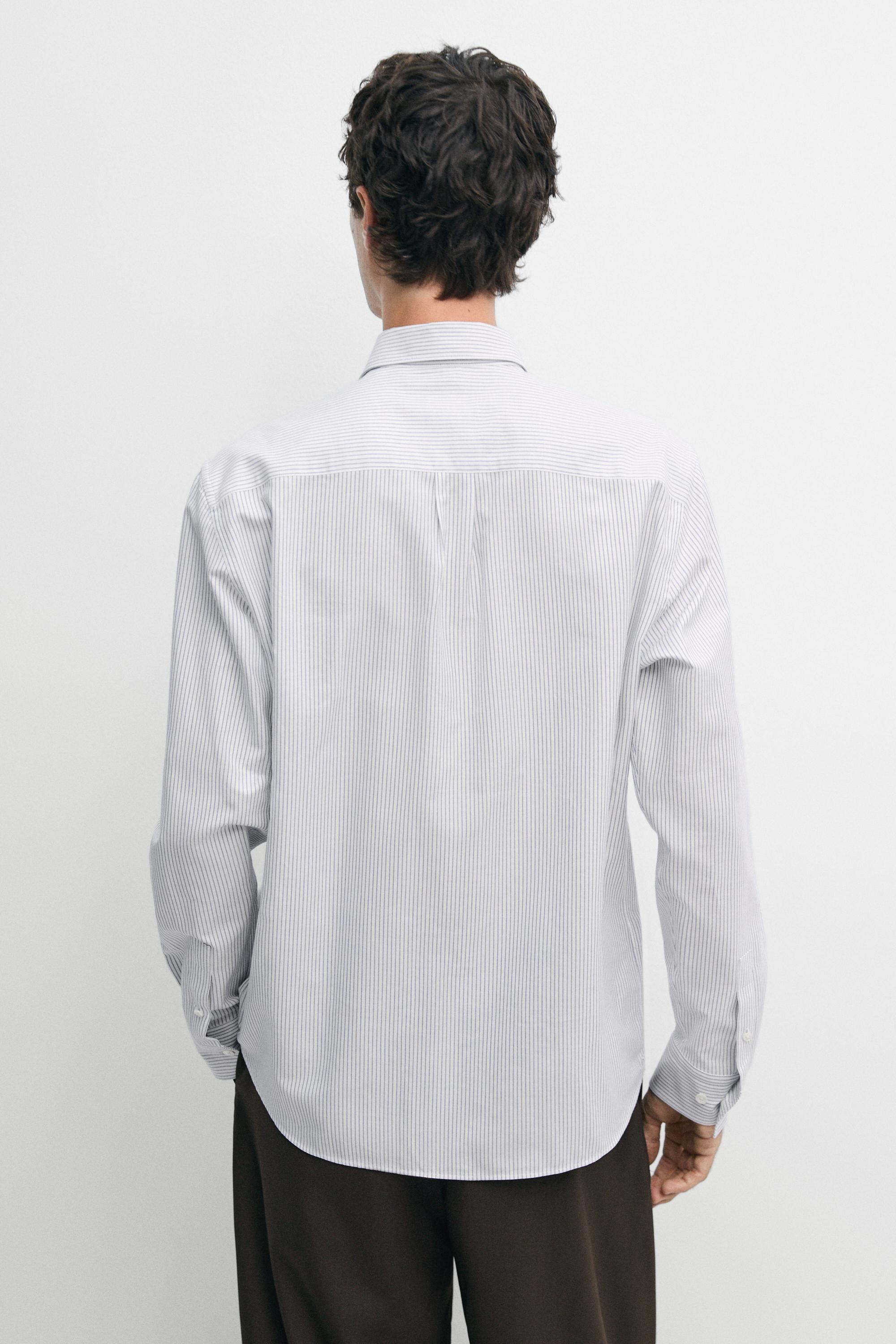 Regular fit striped cotton Oxford shirt — BLUE