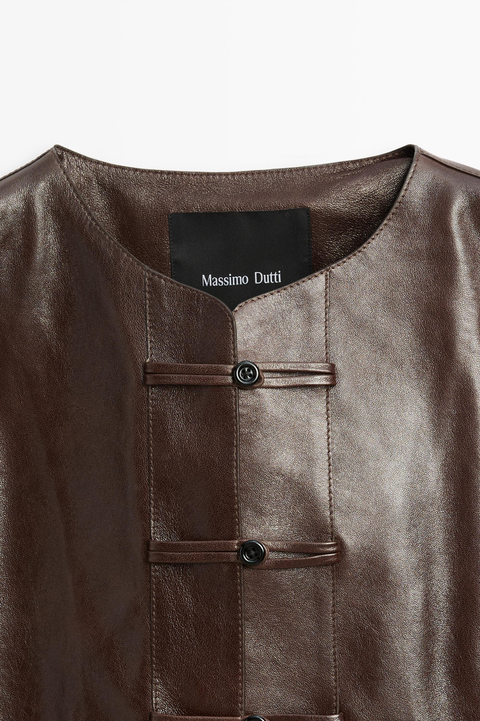 Nappa leather toggle jacket — BROWN