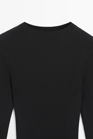 Midi dress with long sleeve and contrast detail — BLACK 9