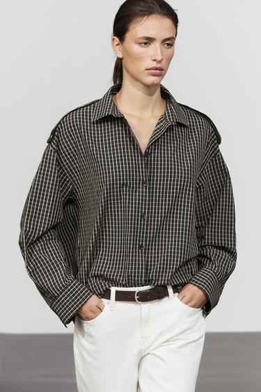 100% cotton check shirt with shoulder detail — DARK BLUE 3
