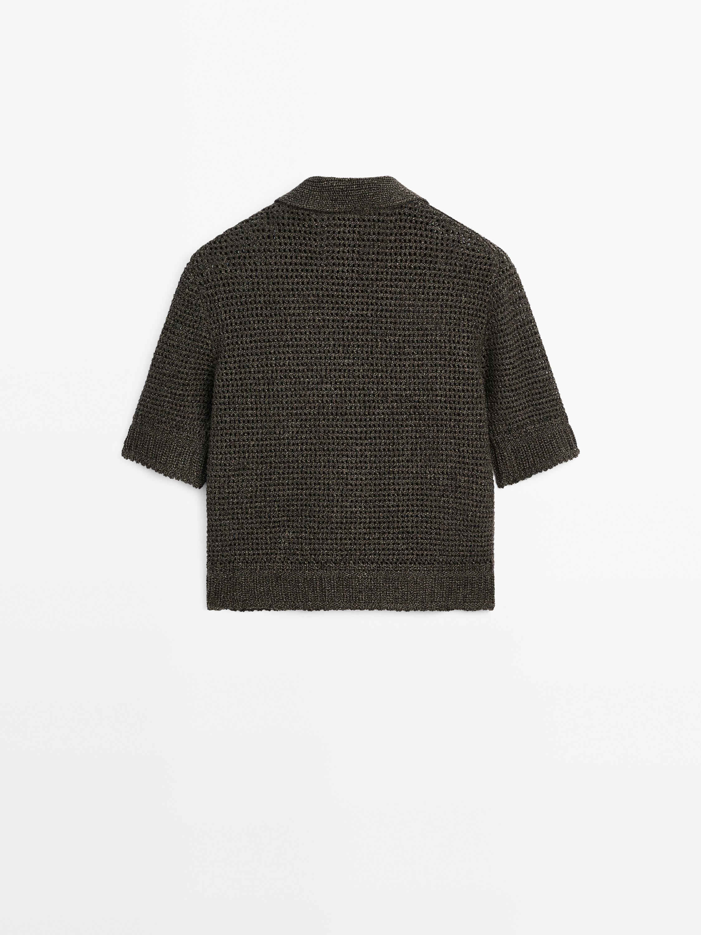 Short sleeve open-knit cardigan