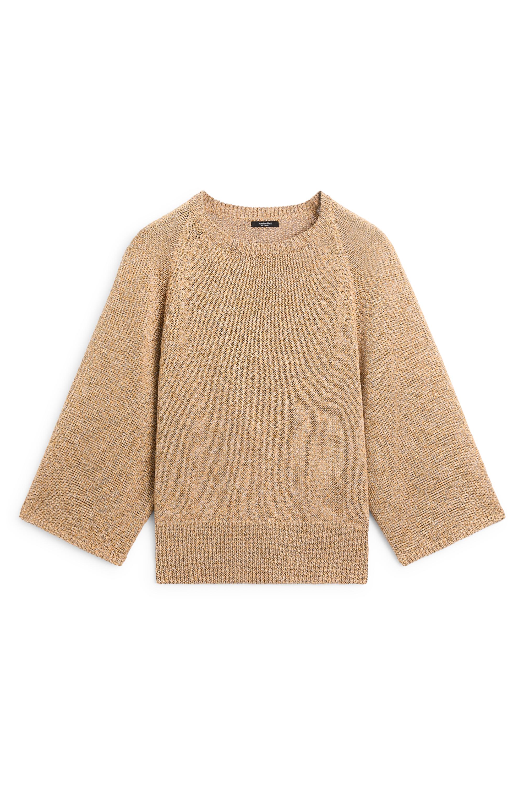 Cotton blend heathered knit sweater — Tobacco brown