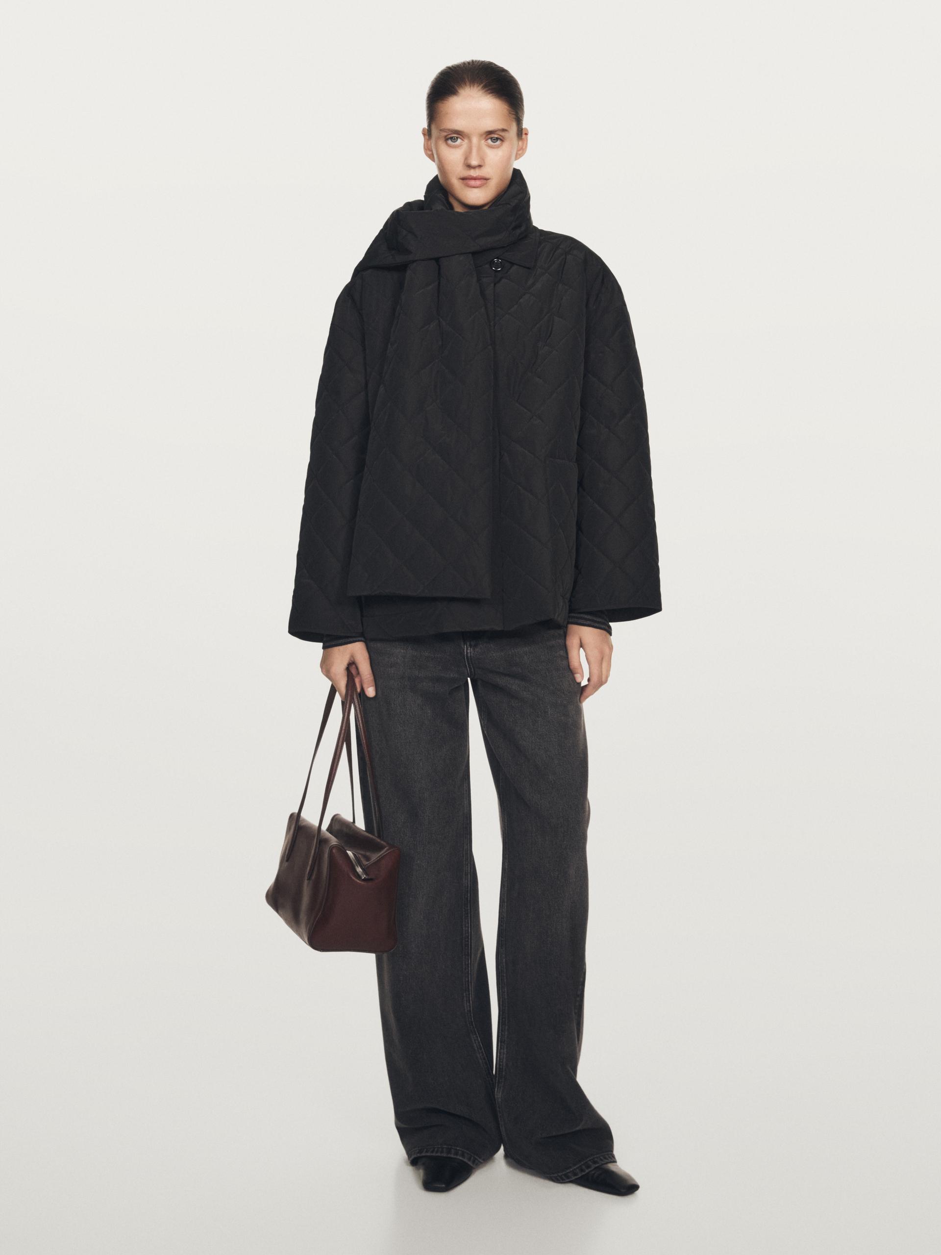 Giacca Imbottita Con Sciarpa Water Repellent - Nero - M - Massimo Dutti - Femminile