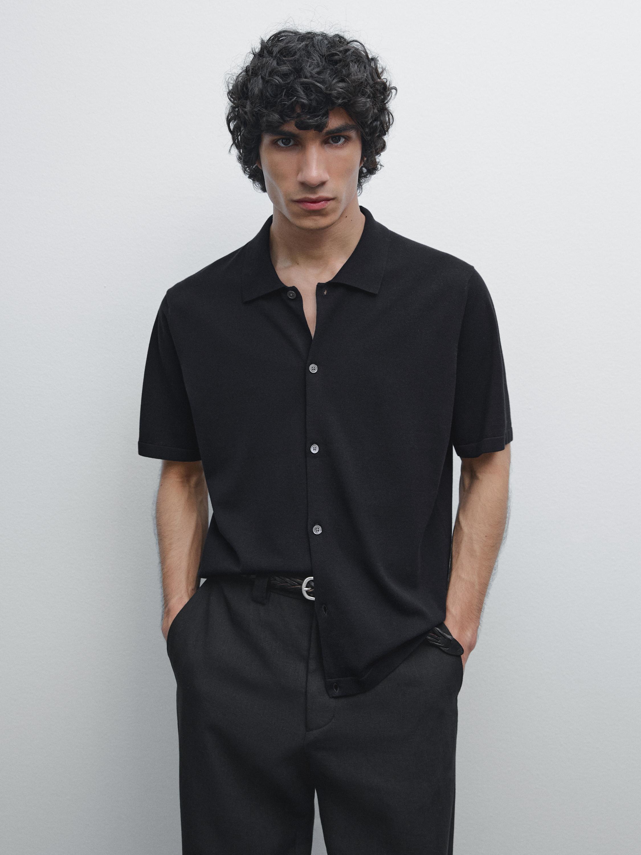 Knit cardigan with polo collar