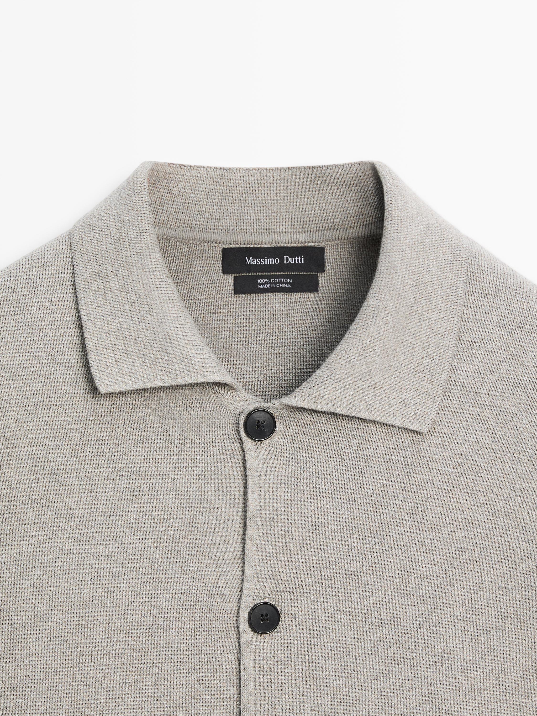 100% cotton knit cardigan with polo collar — APPLE GREEN