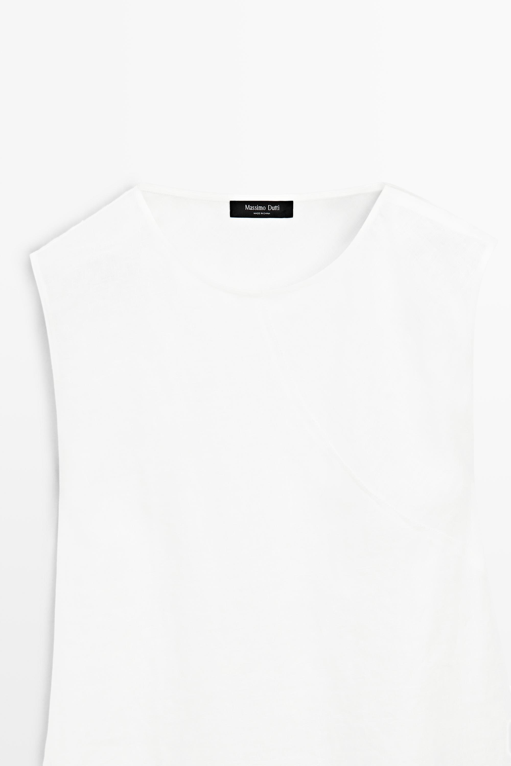 Flowing 100% linen midi dress — WHITE
