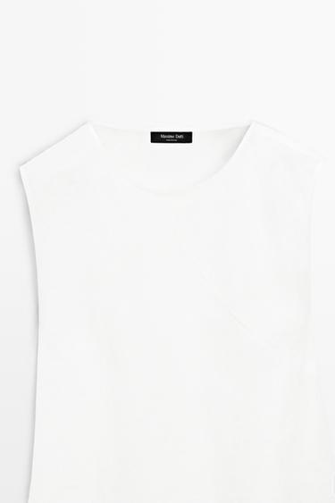 Flowing 100% linen midi dress — WHITE 9
