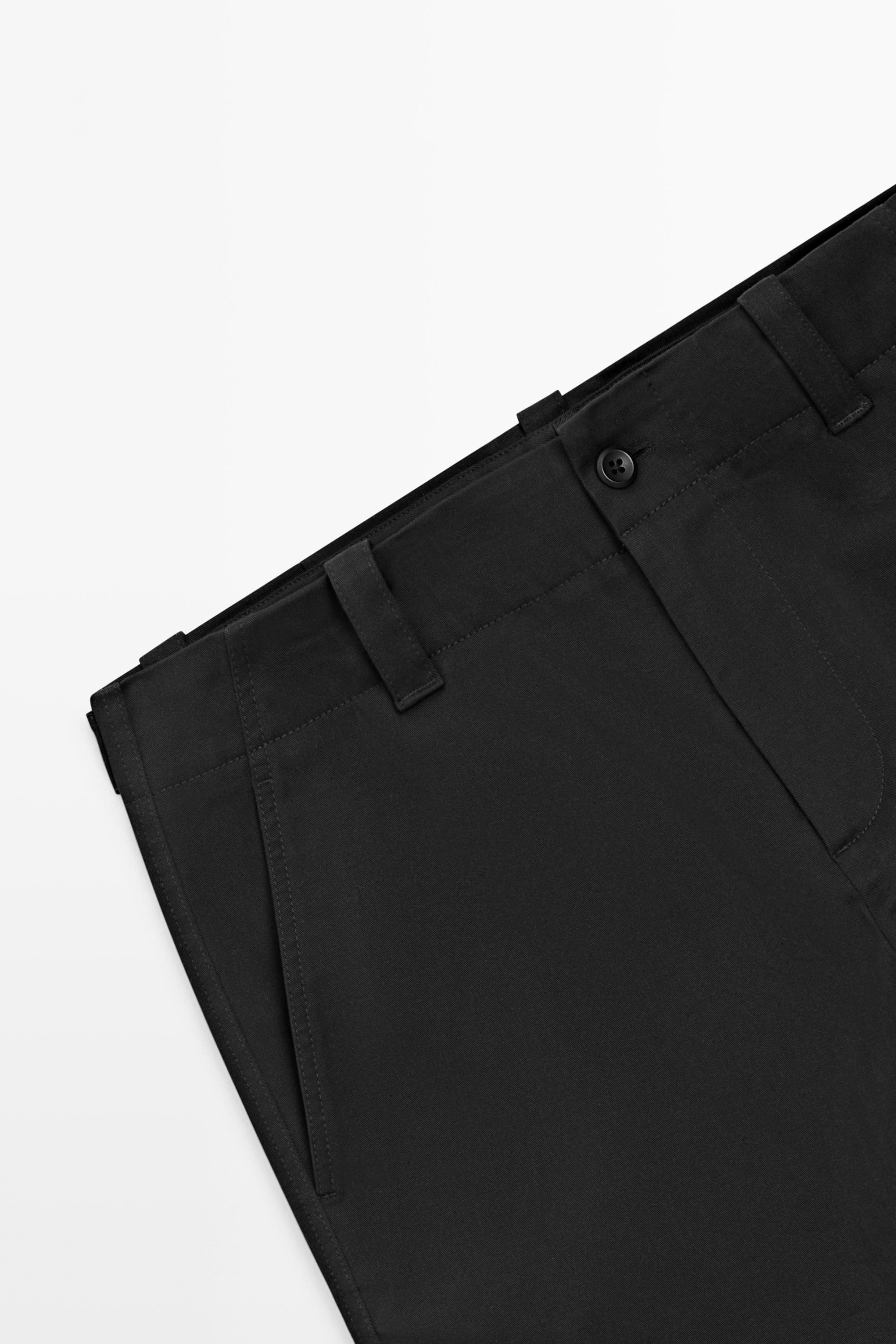 Cotton blend pants with waist detail — BLACK