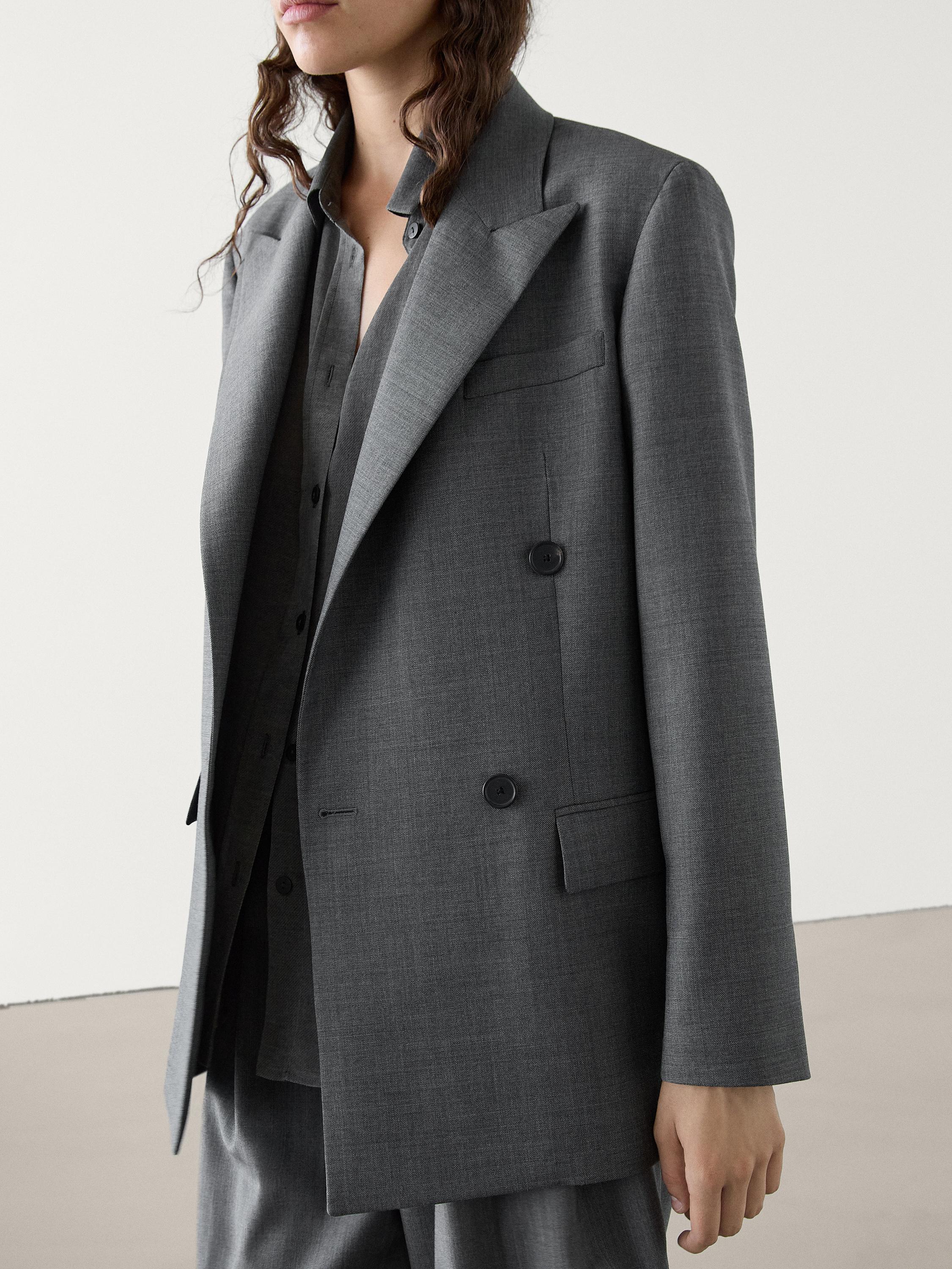 Double-breasted 100% wool blazer co-ord · Grey · Dressy | Massimo Dutti