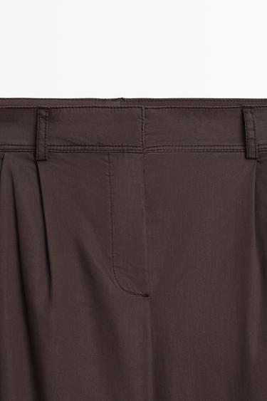 Cotton blend poplin pleated pants — Chocolate 4